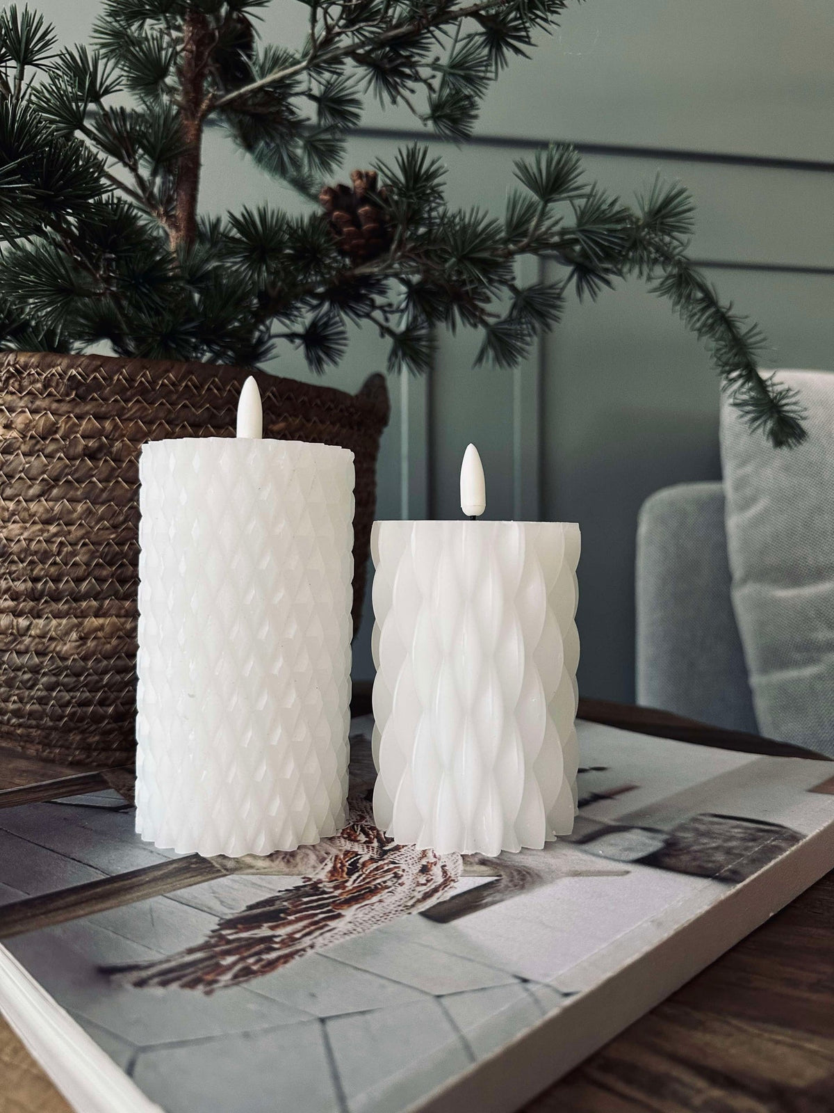 Bougie LED bloc / Design – 2 pcs Blanc