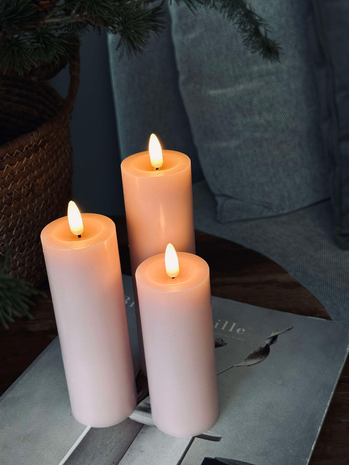 Bougies LED bloc / Rose – 3 pcs Bougie dia 5 cm