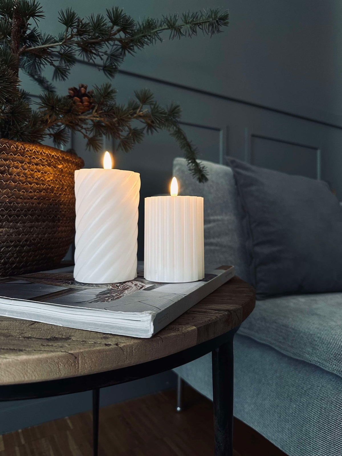 Bougies bloc LED / Design – lot de 2 rayures blanches