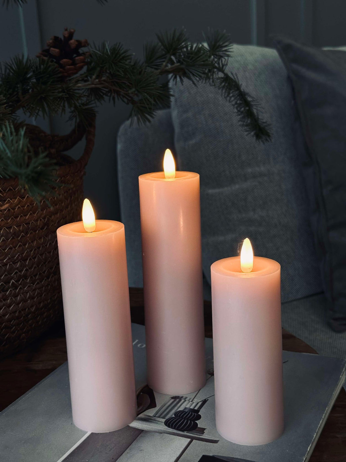 Bougies LED bloc / Rose – 3 pcs Bougie dia 5 cm