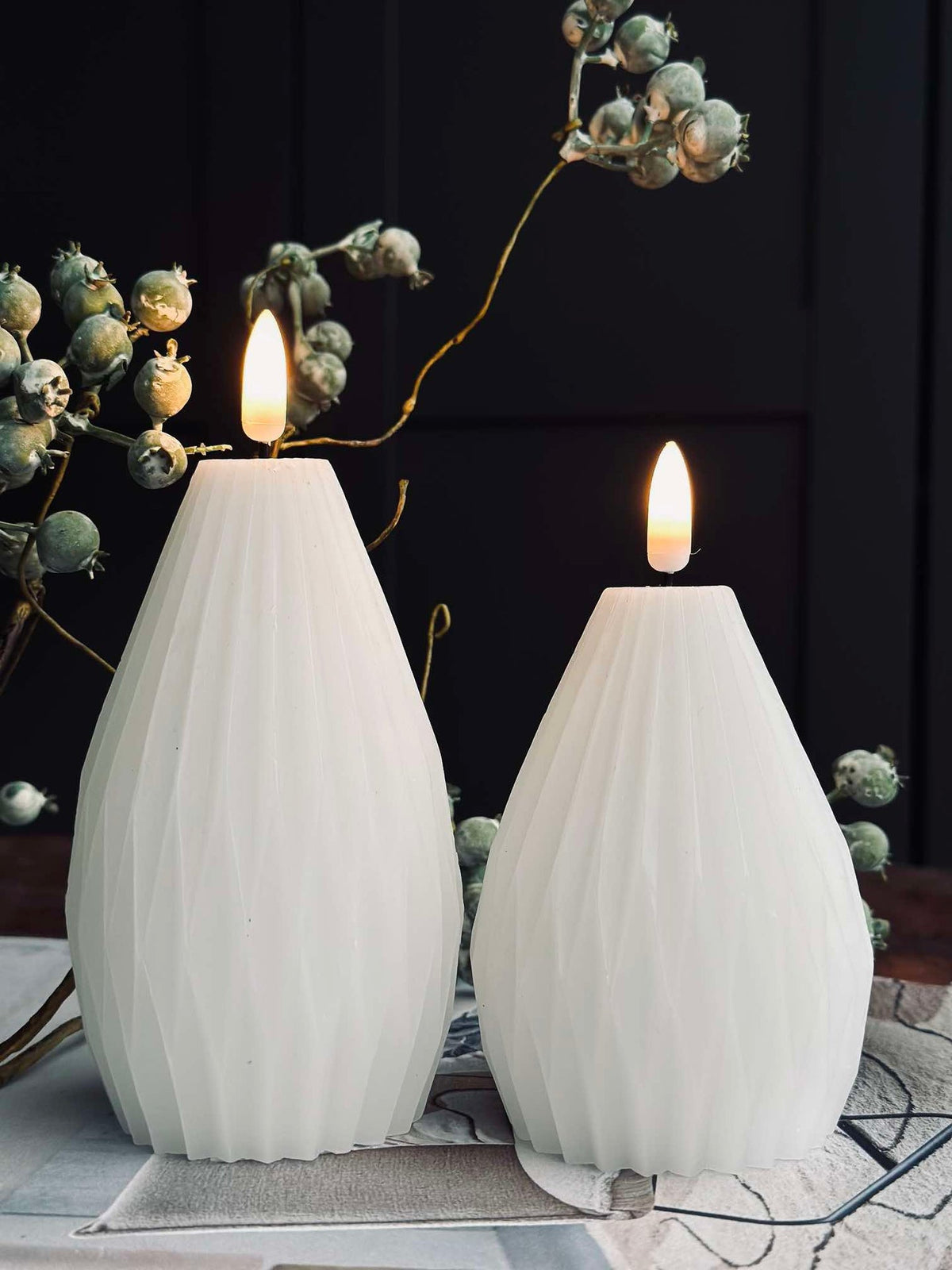 Bougies blocs LED / Rainures – lot de 2 blanches