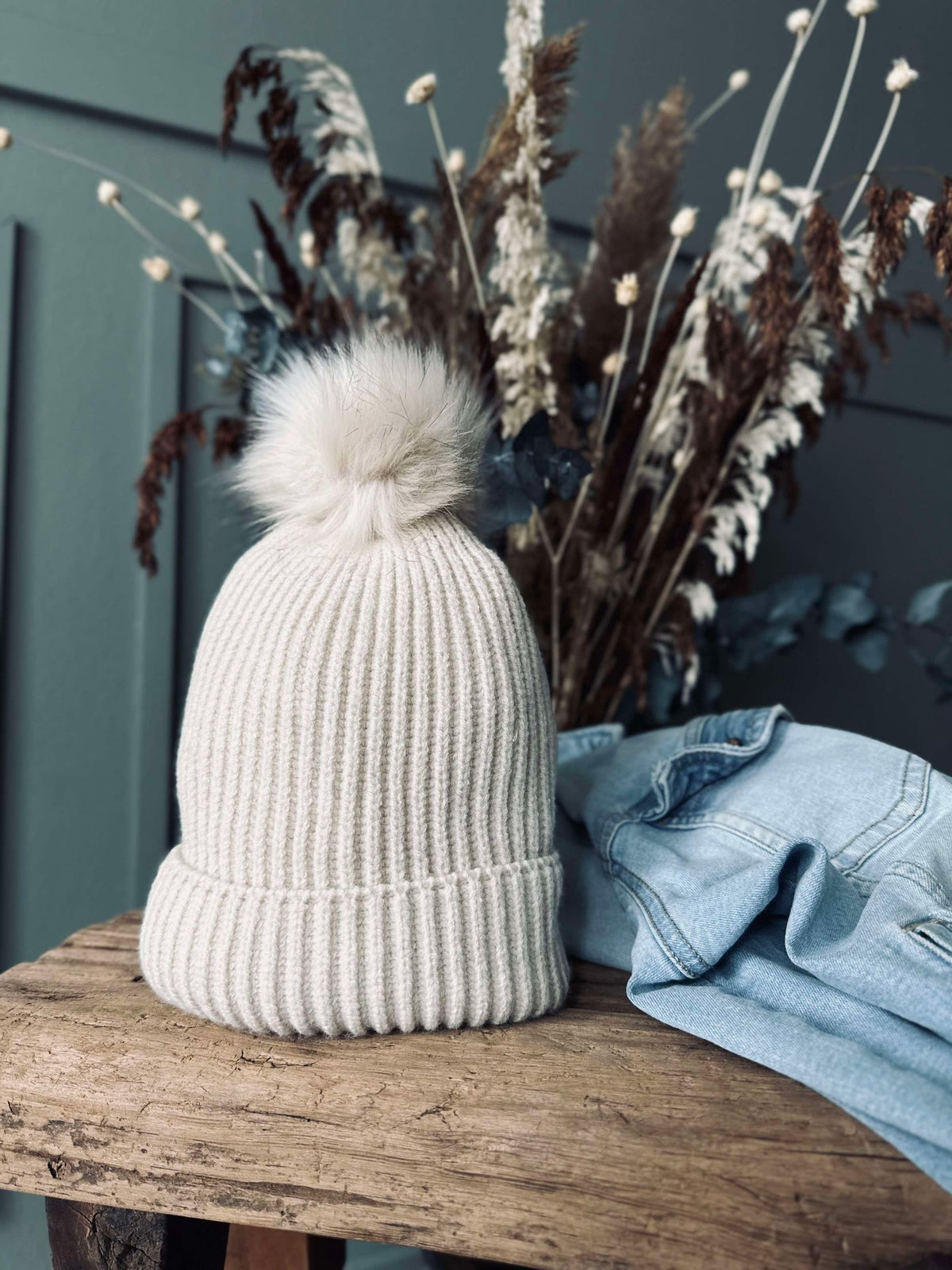 Bonnet à pompon - Crème