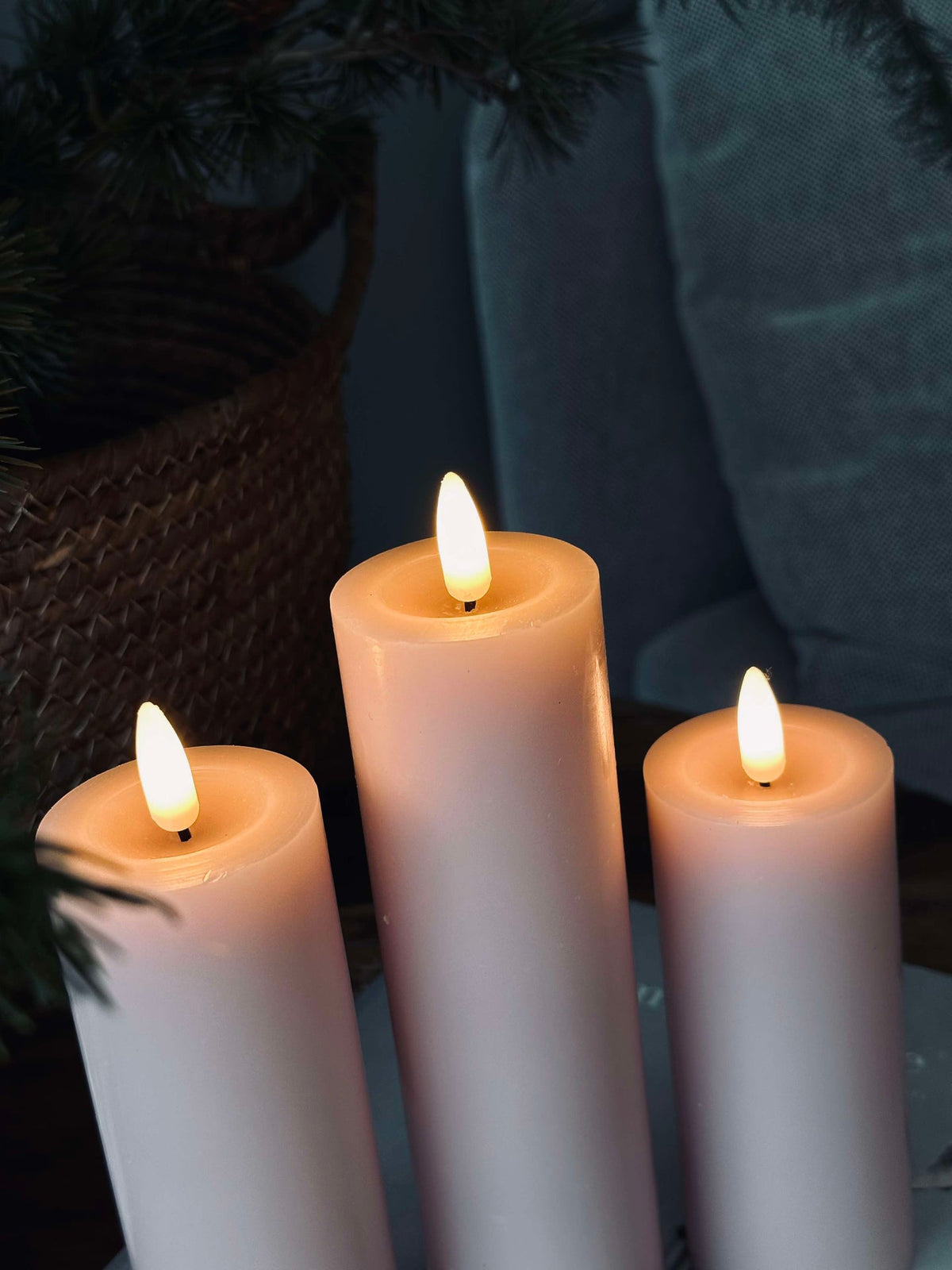 Bougies LED bloc / Rose – 3 pcs Bougie dia 5 cm