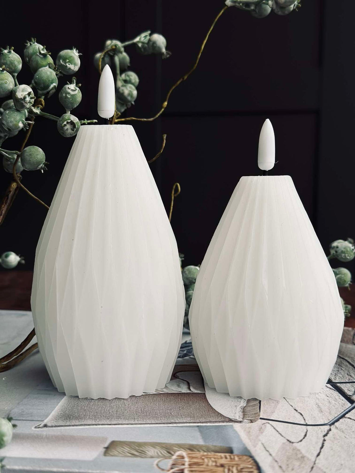 Bougies blocs LED / Rainures – lot de 2 blanches