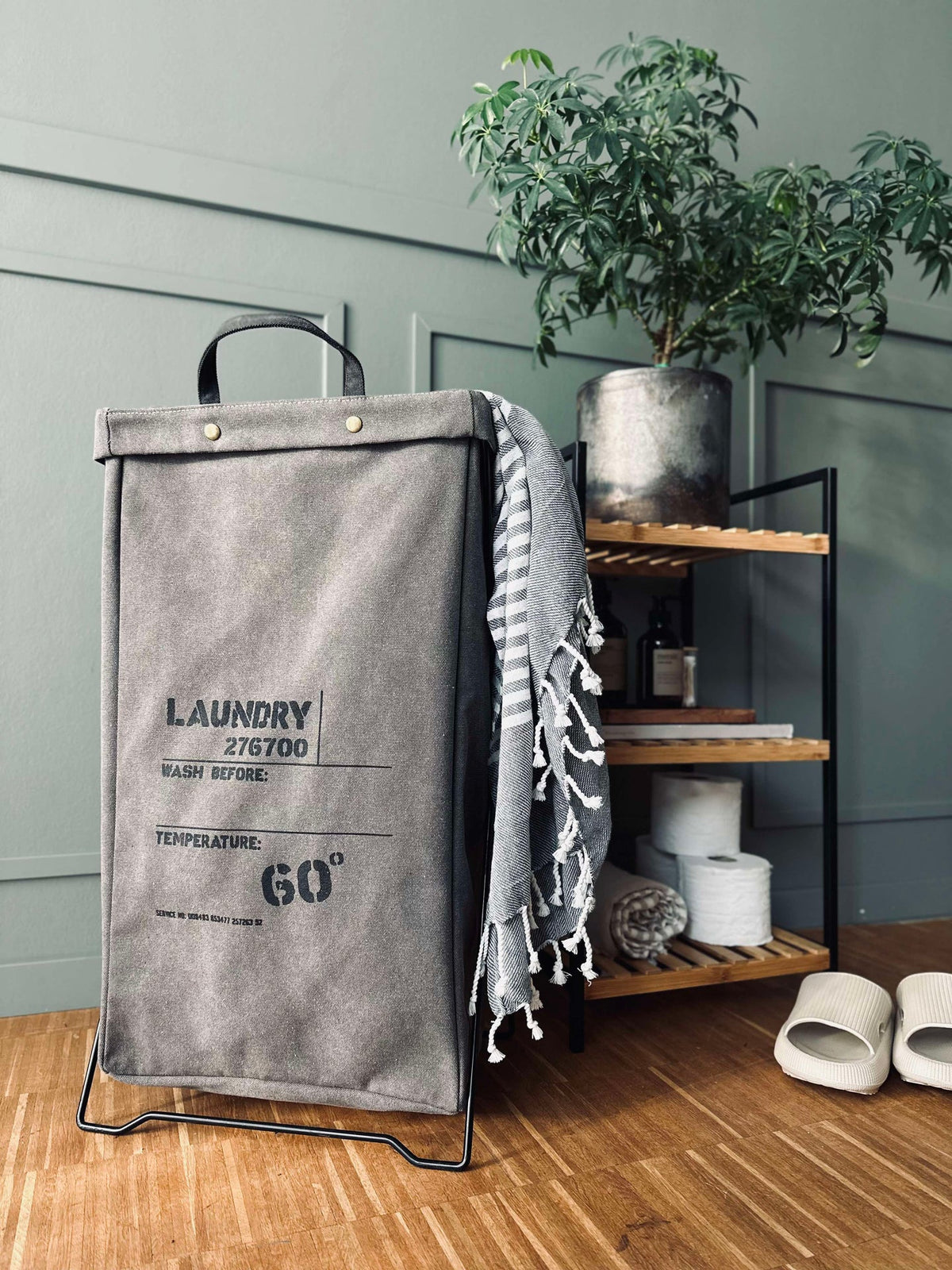 Panier à linge - Toile Gris / noir