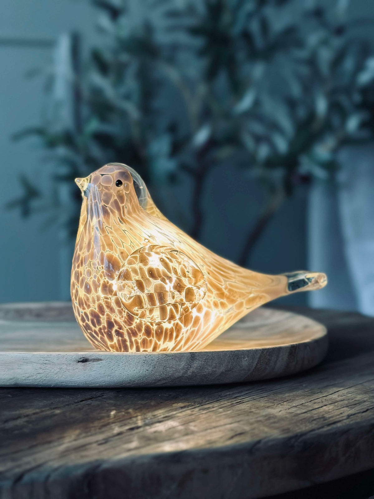 Oiseau LED en verre soufflé à la bouche - Old Rose