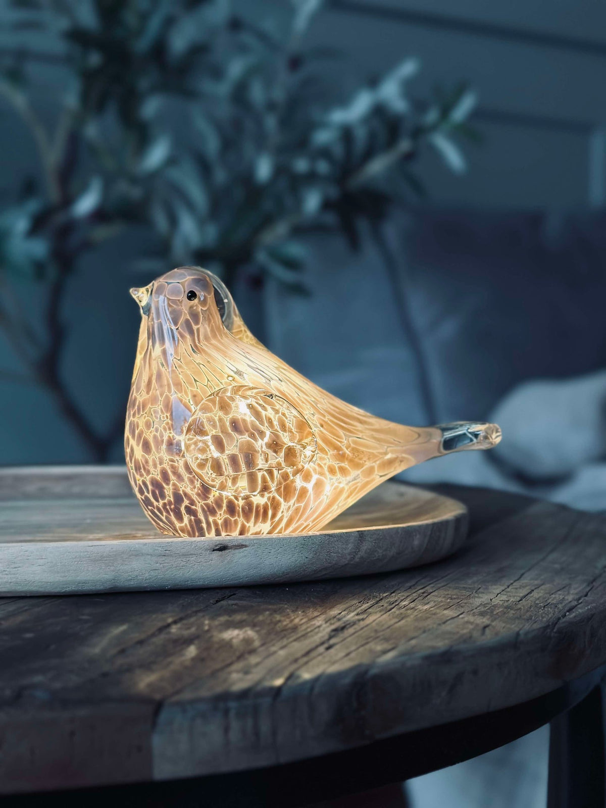 Oiseau LED en verre soufflé à la bouche - Old Rose