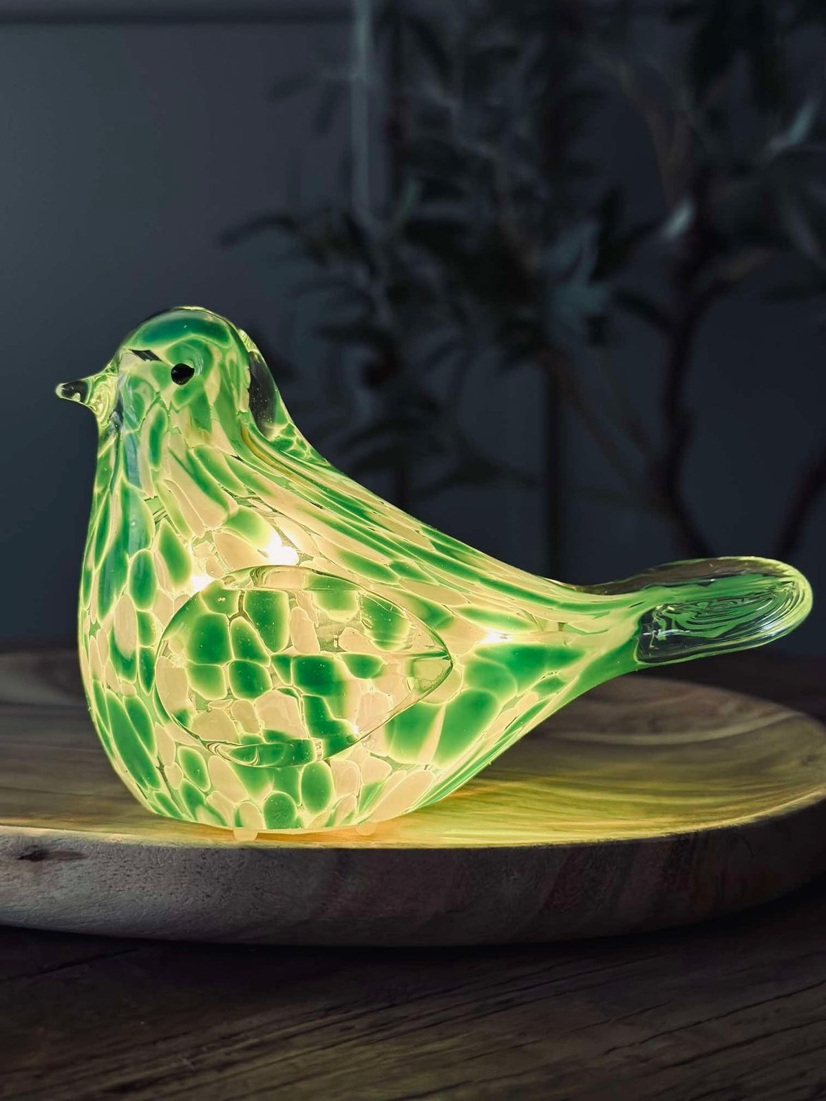 Oiseau LED en verre soufflé bouche - Vert