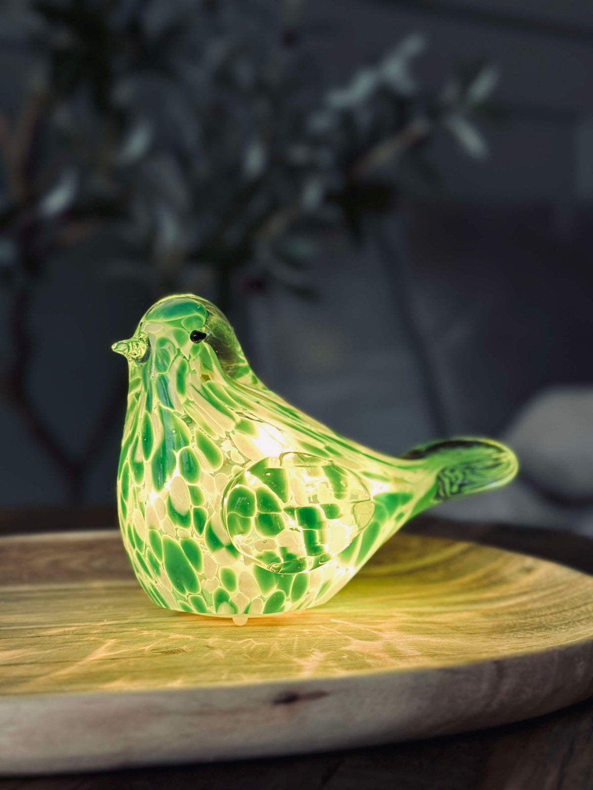 Oiseau LED en verre soufflé bouche - Vert
