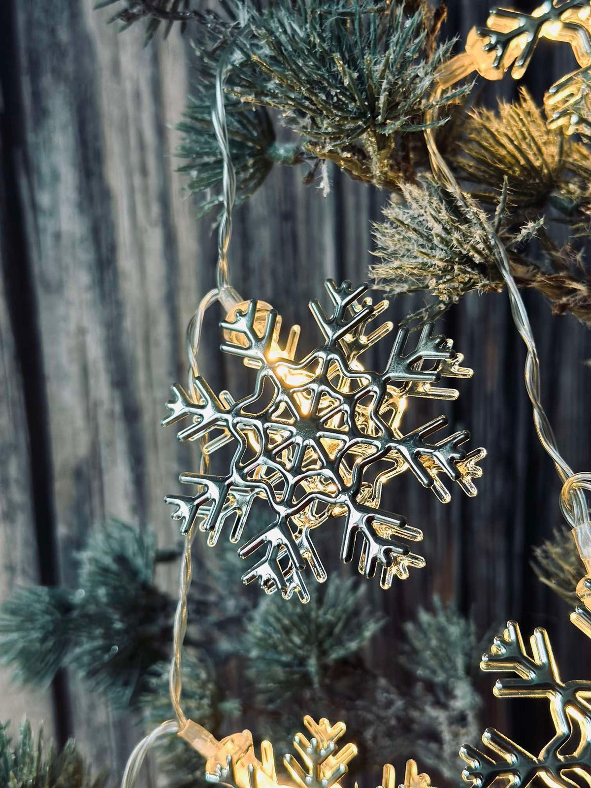 Guirlande lumineuse LED avec flocons de neige - Argent