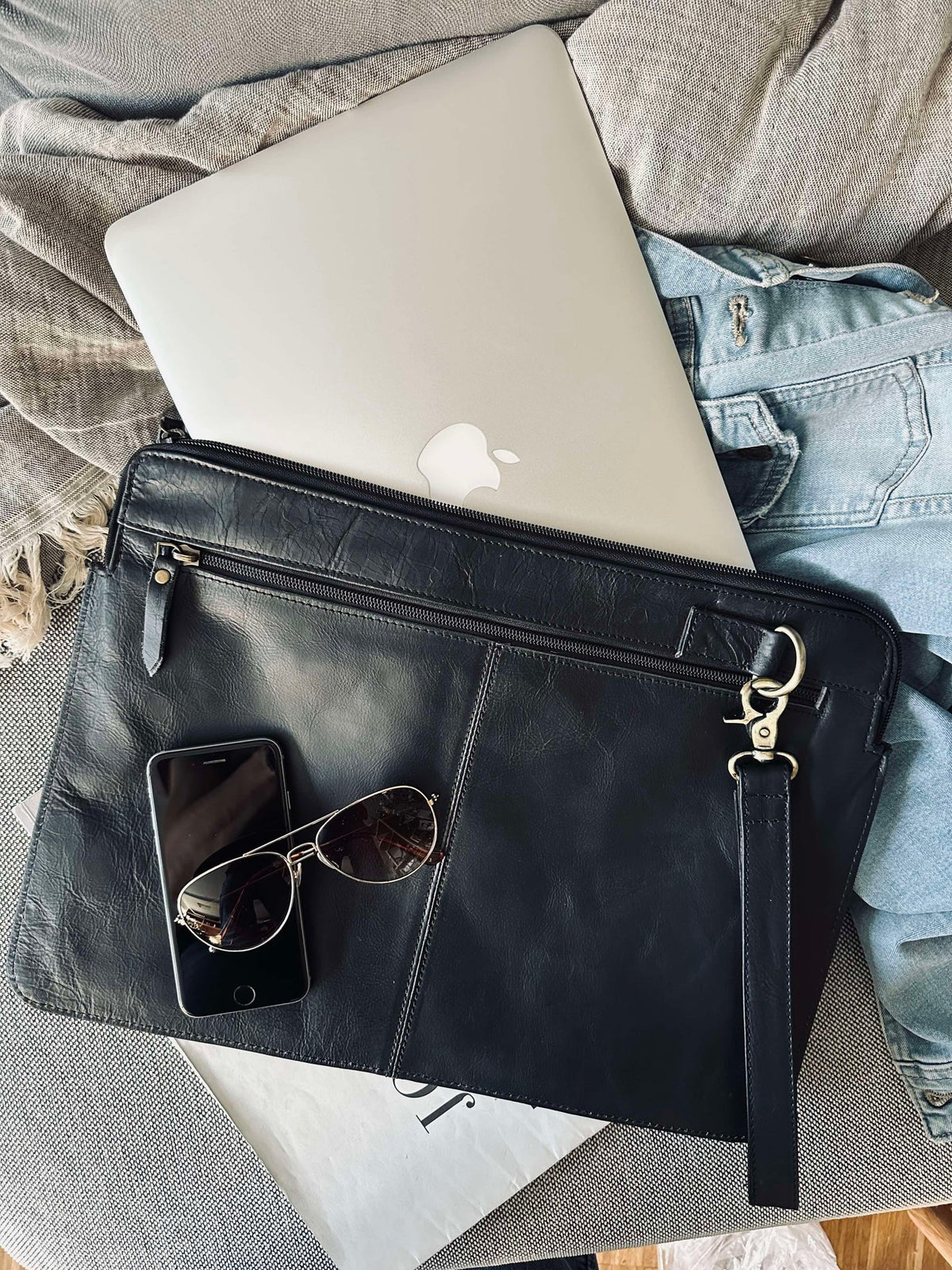 Housse pour ordinateur portable - Cuir de buffle noir