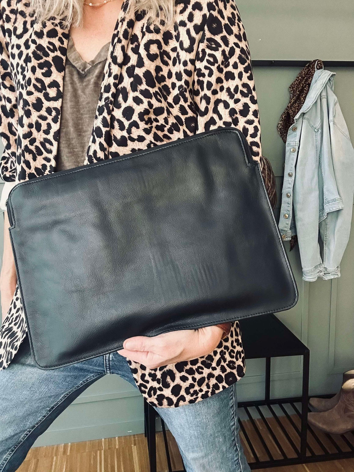 Housse pour ordinateur portable - Cuir de buffle noir