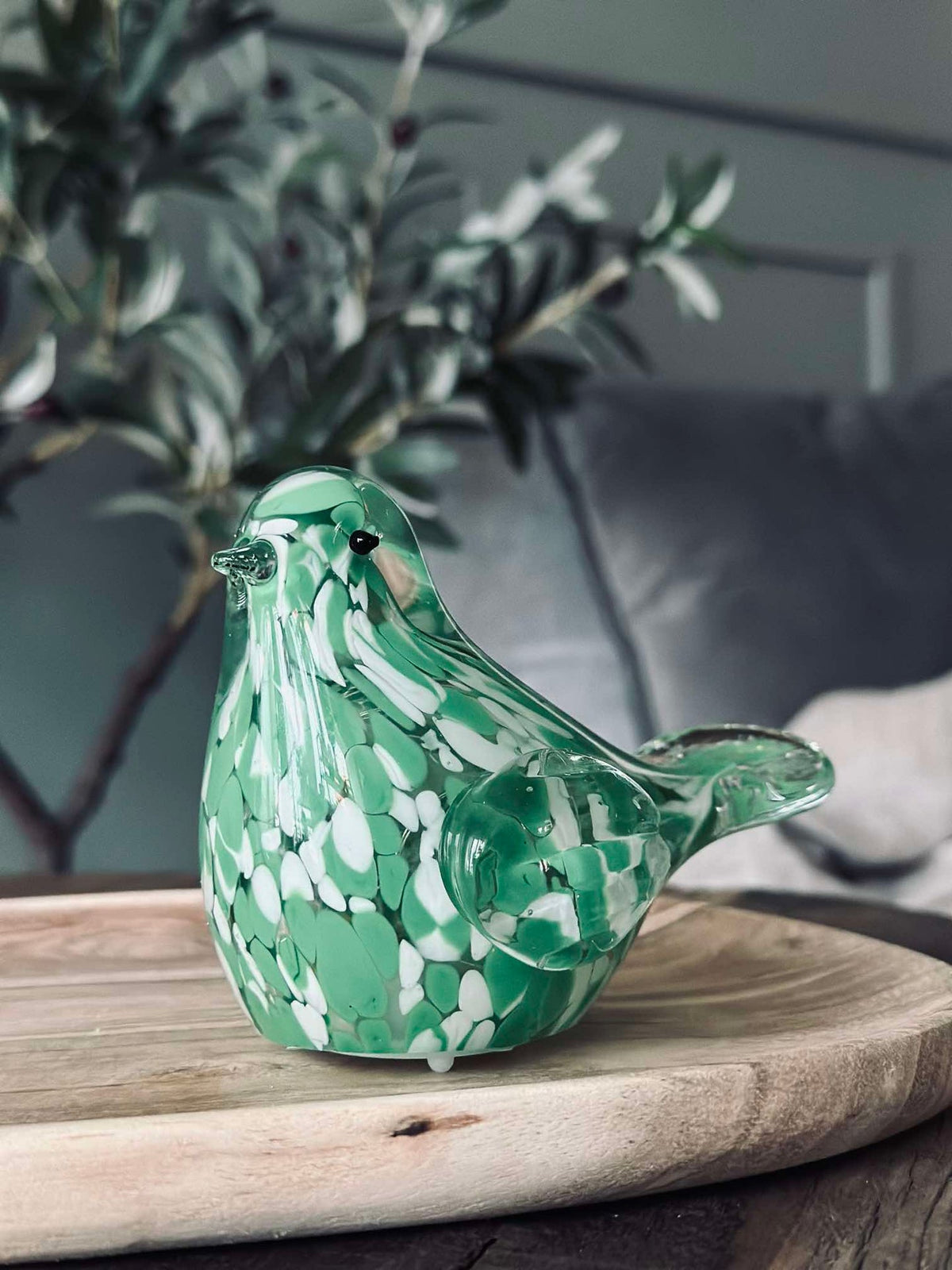 Oiseau LED en verre soufflé bouche - Vert