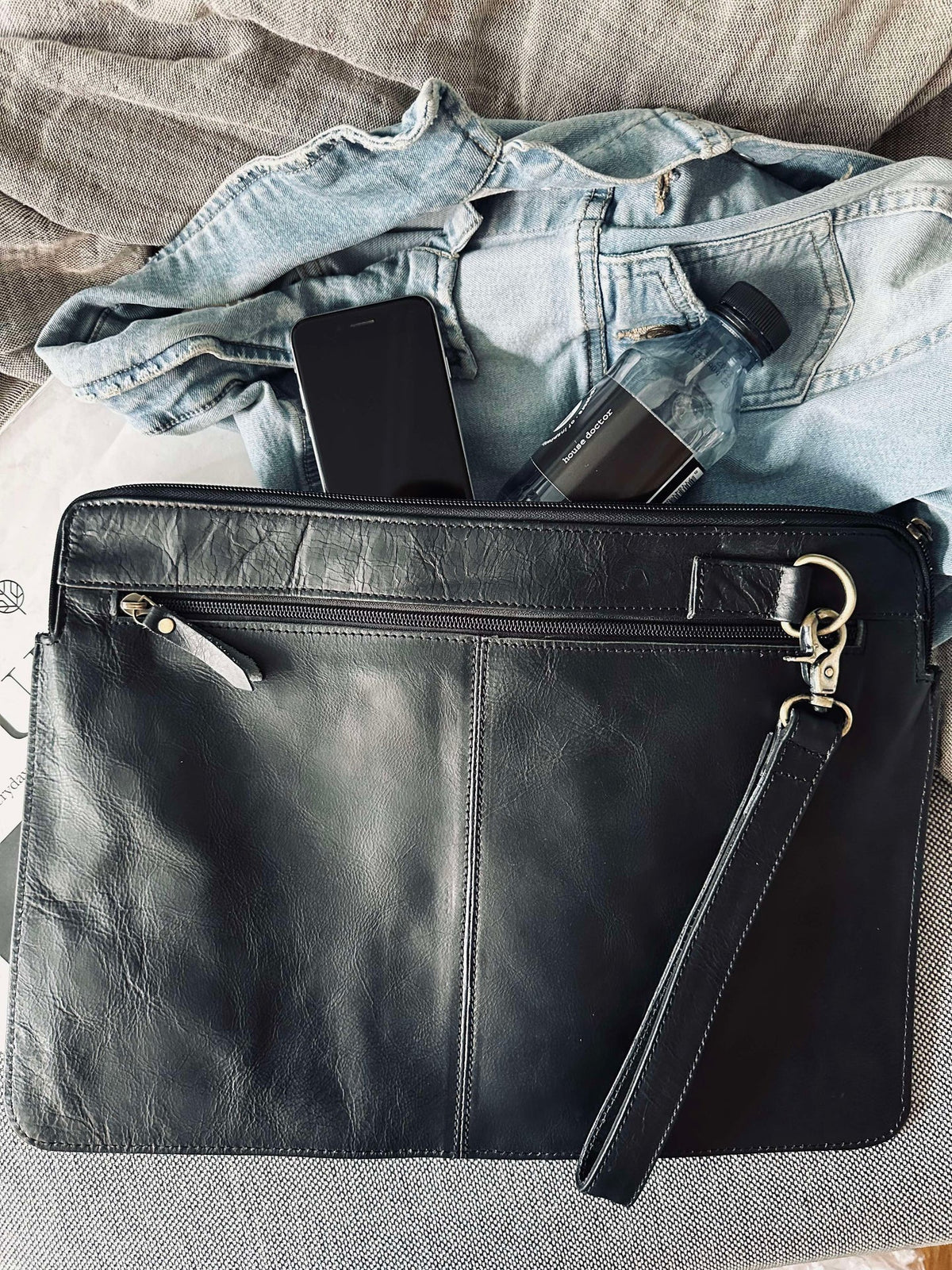 Housse pour ordinateur portable - Cuir de buffle noir