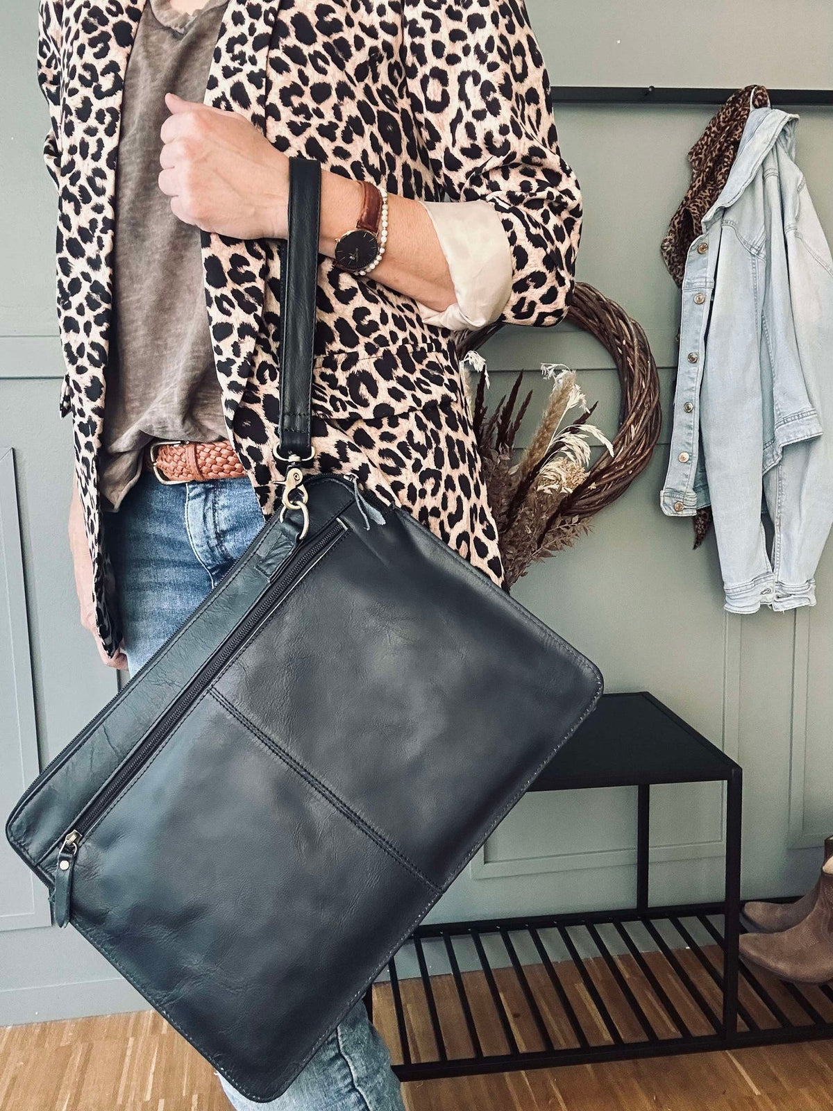Housse pour ordinateur portable - Cuir de buffle noir