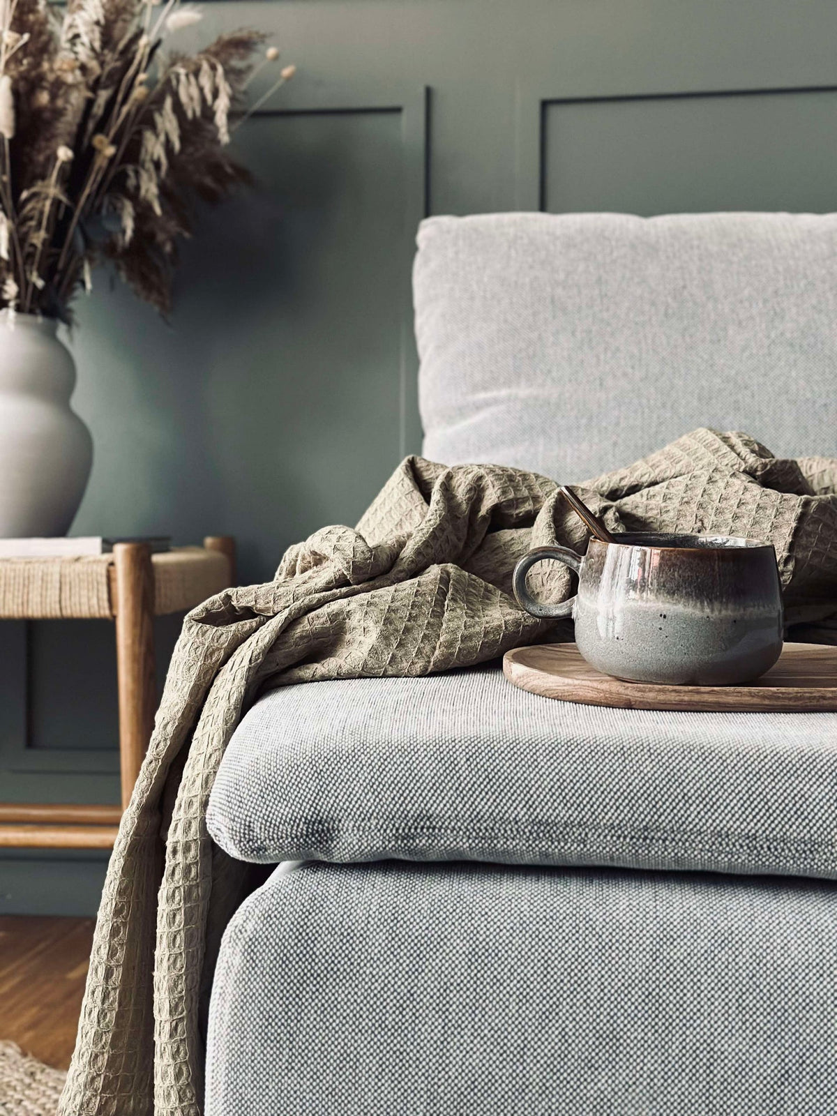 Plaid Stone-washed en coton gaufré - Beige foncé