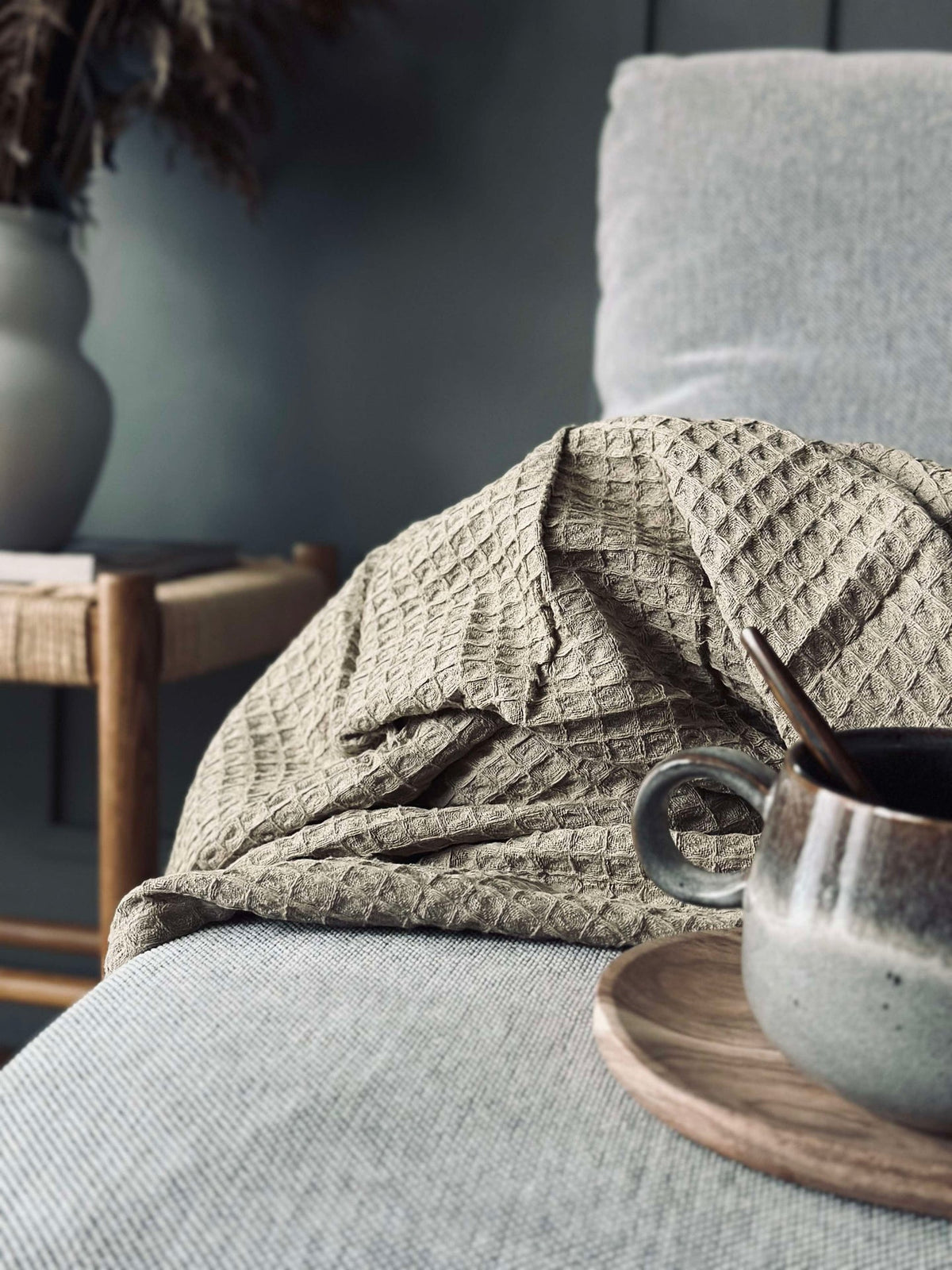 Plaid Stone-washed en coton gaufré - Beige foncé