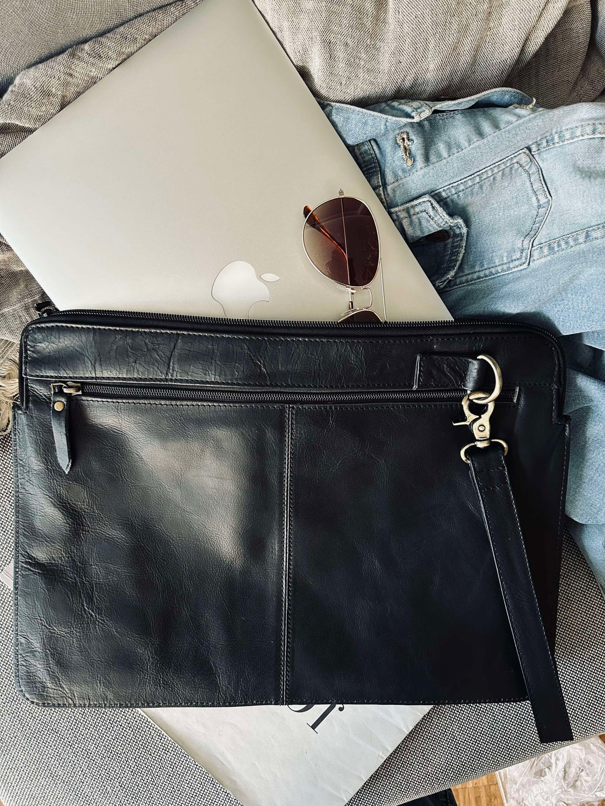 Housse pour ordinateur portable - Cuir de buffle noir