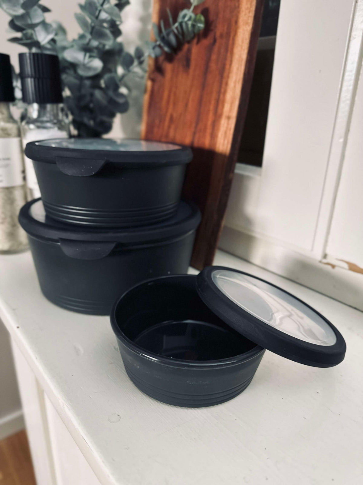 Saladiers avec couvercle - Lot de 3 saladiers - Noir