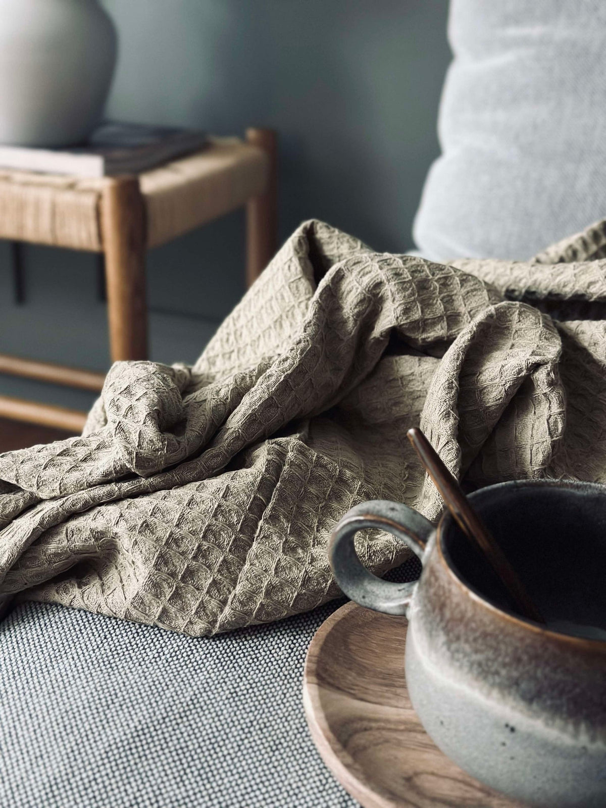 Plaid Stone-washed en coton gaufré - Beige foncé