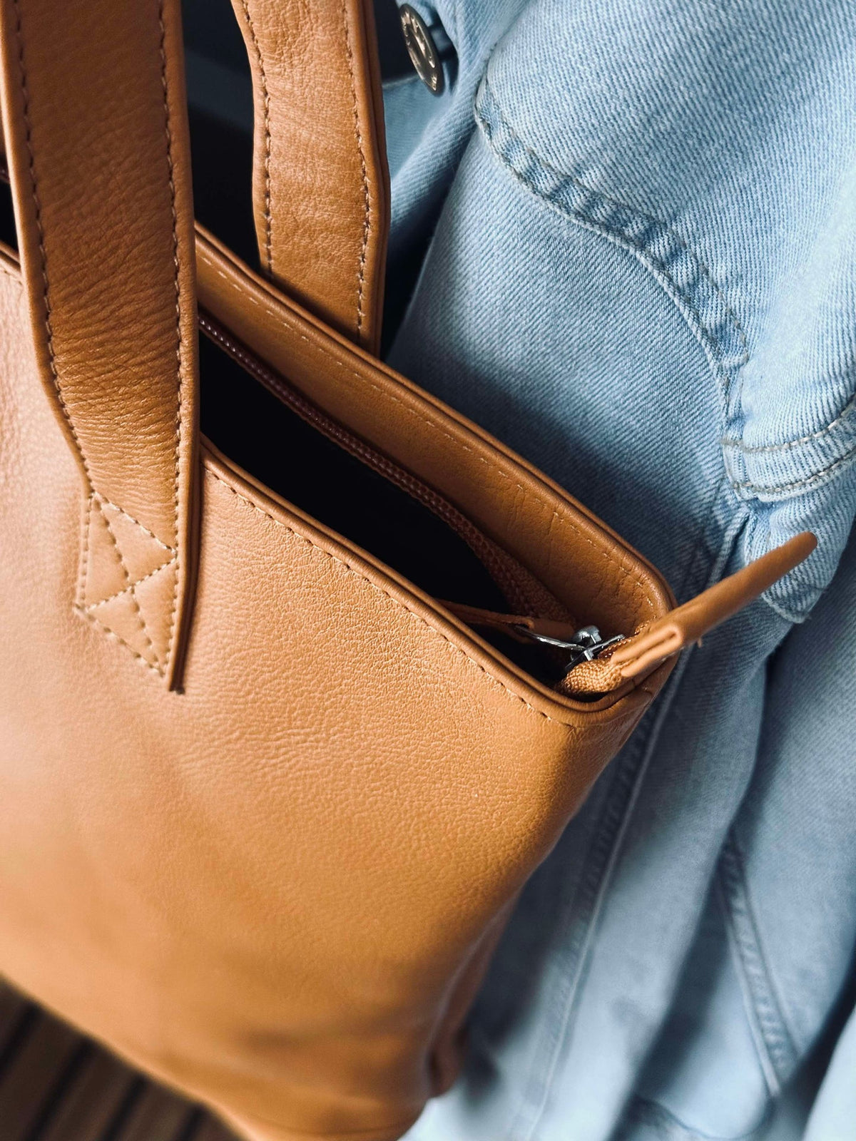 Shopping bag Marina en cuir souple - Cognac
