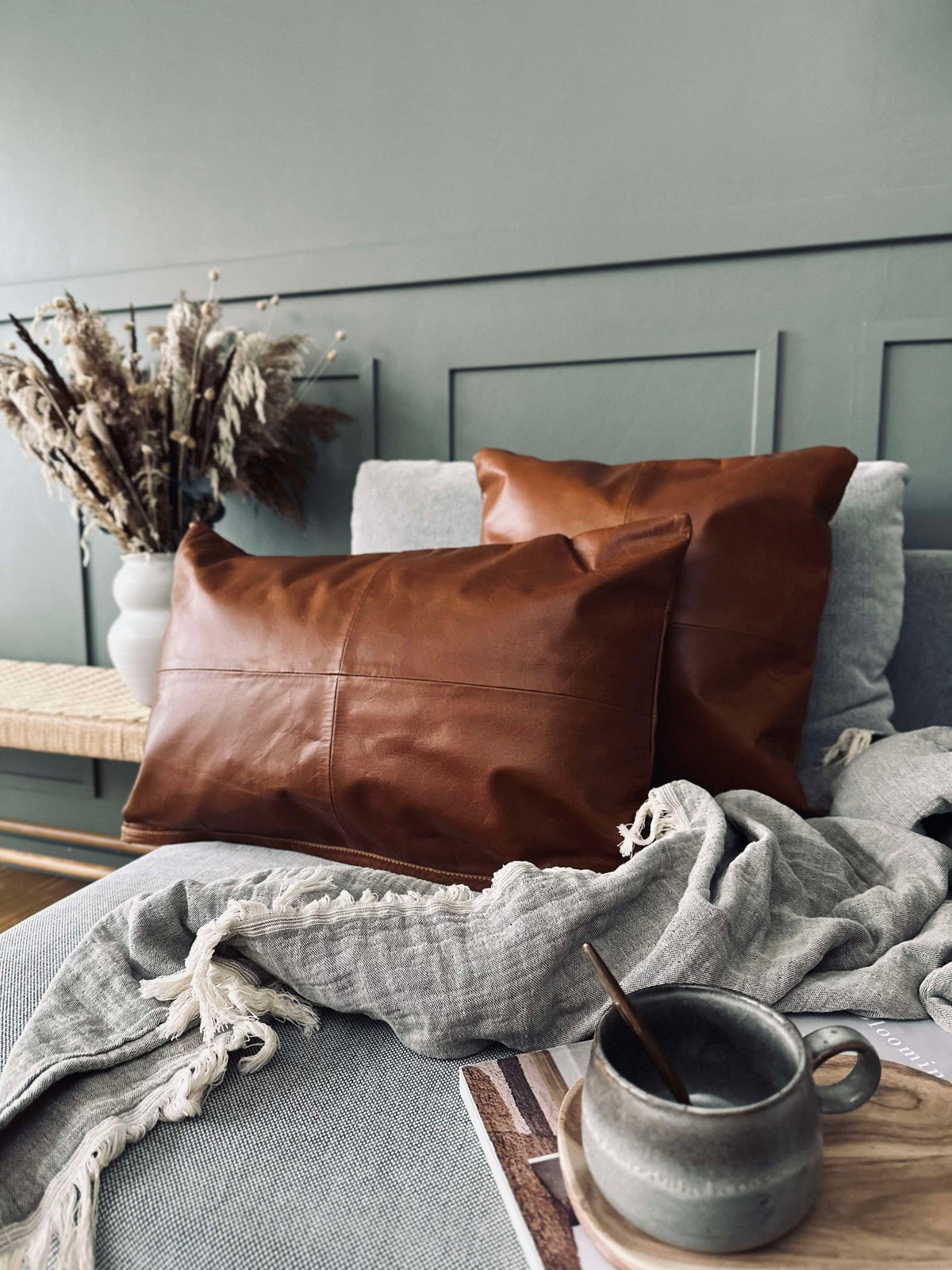Housse de coussin cuir - Cognac 45x45