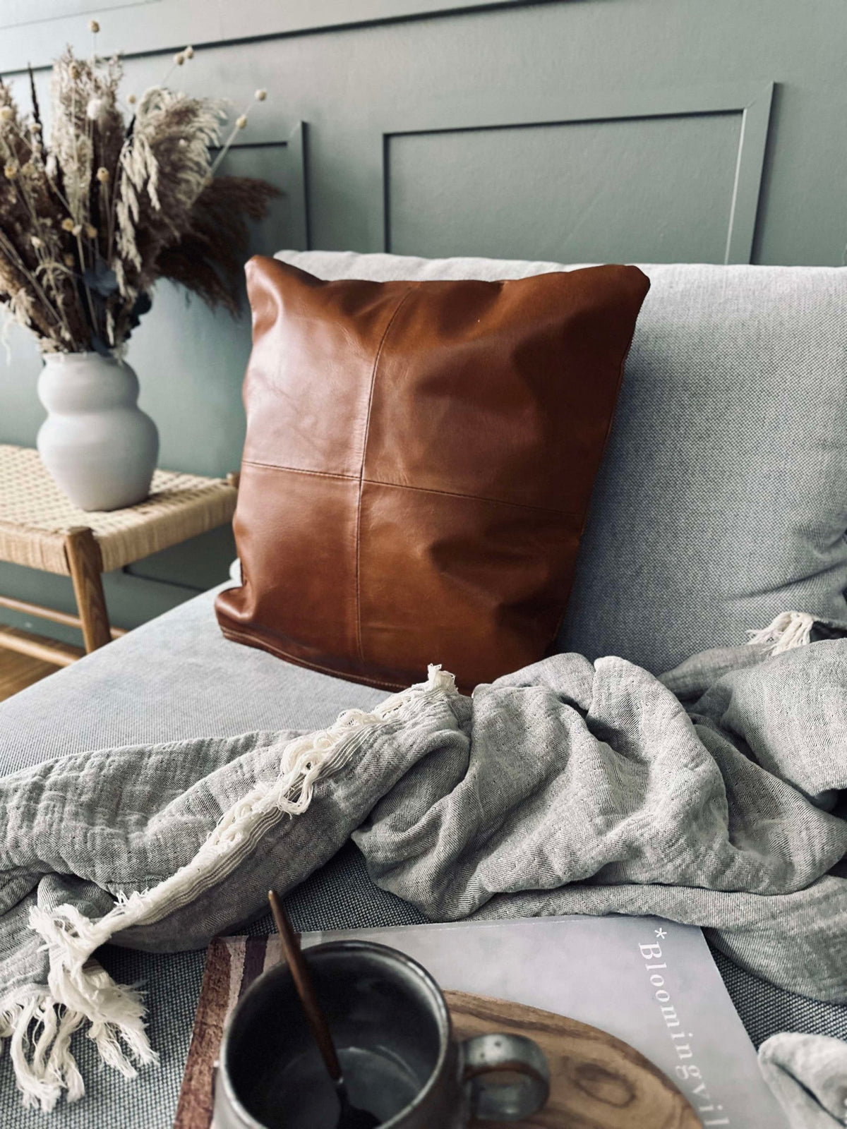 Housse de coussin cuir - Cognac 45x45