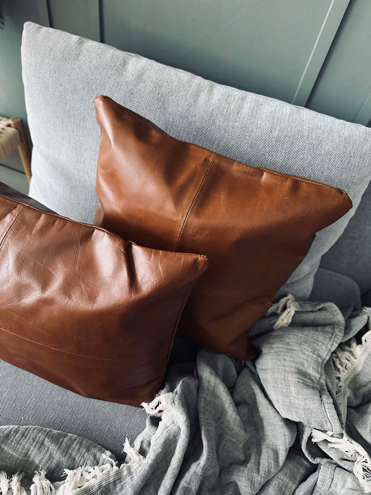 Housse de coussin cuir - Cognac 45x45