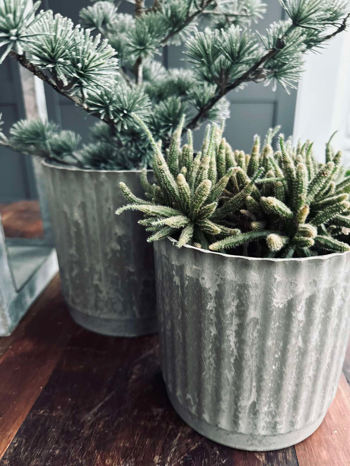 Pots de fleurs au look béton vert - Lot de 2 pièces