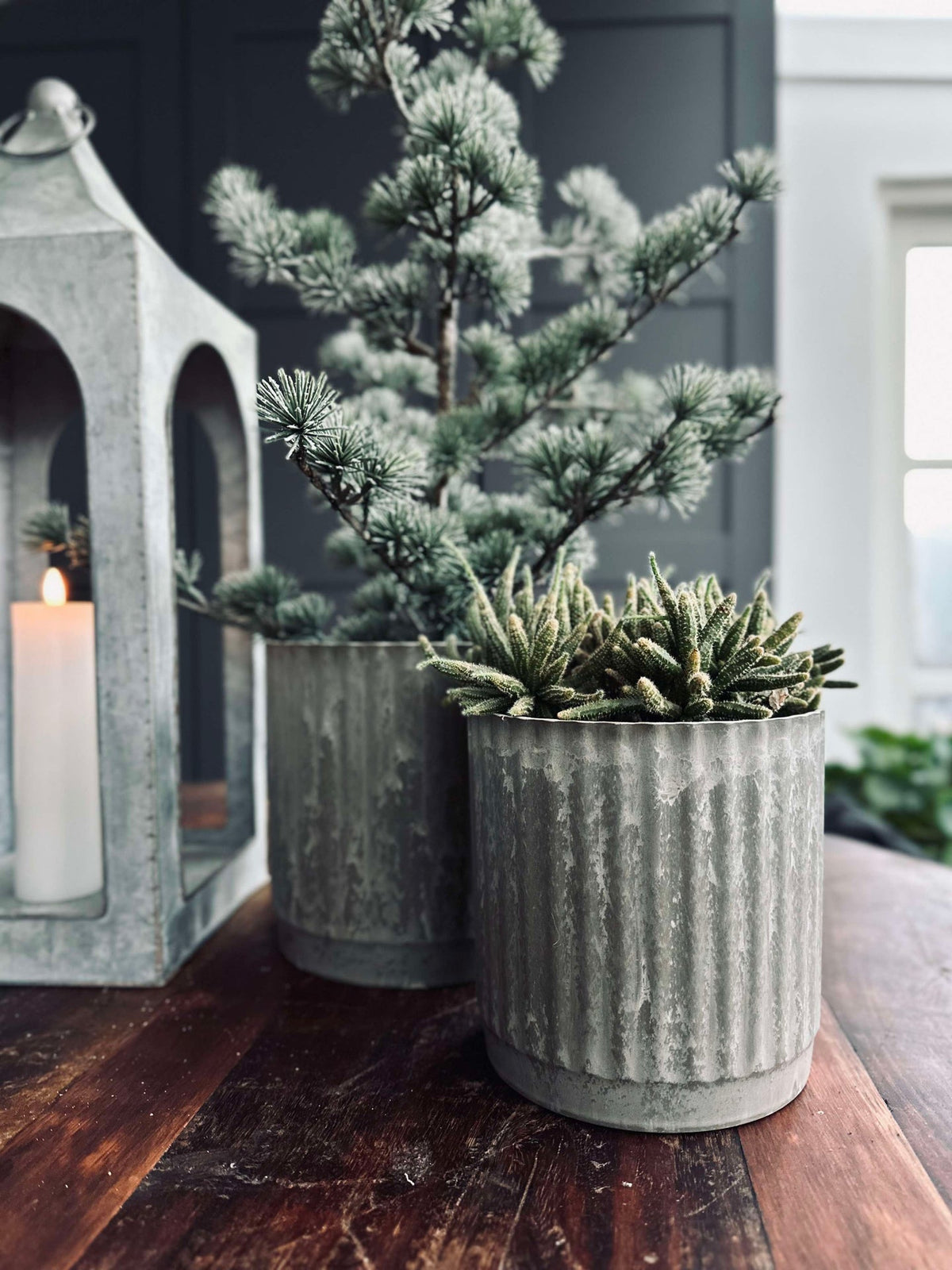 Pots de fleurs au look béton vert - Lot de 2 pièces