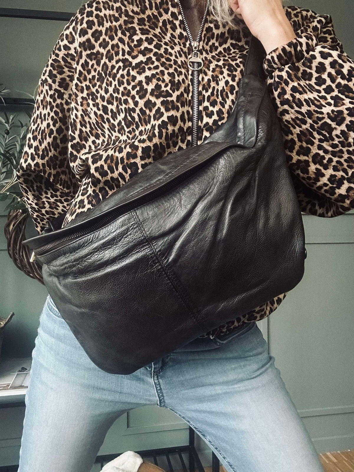Sac banane Cool Buffy XL en cuir tout doux - Marron