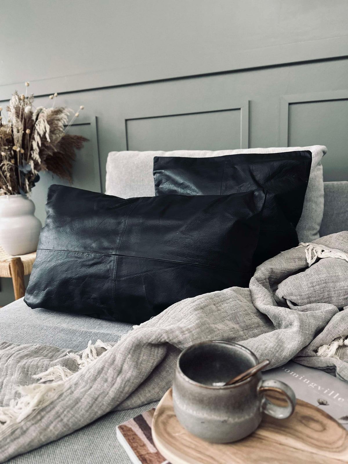Housse de coussin en cuir - Noir 40x60