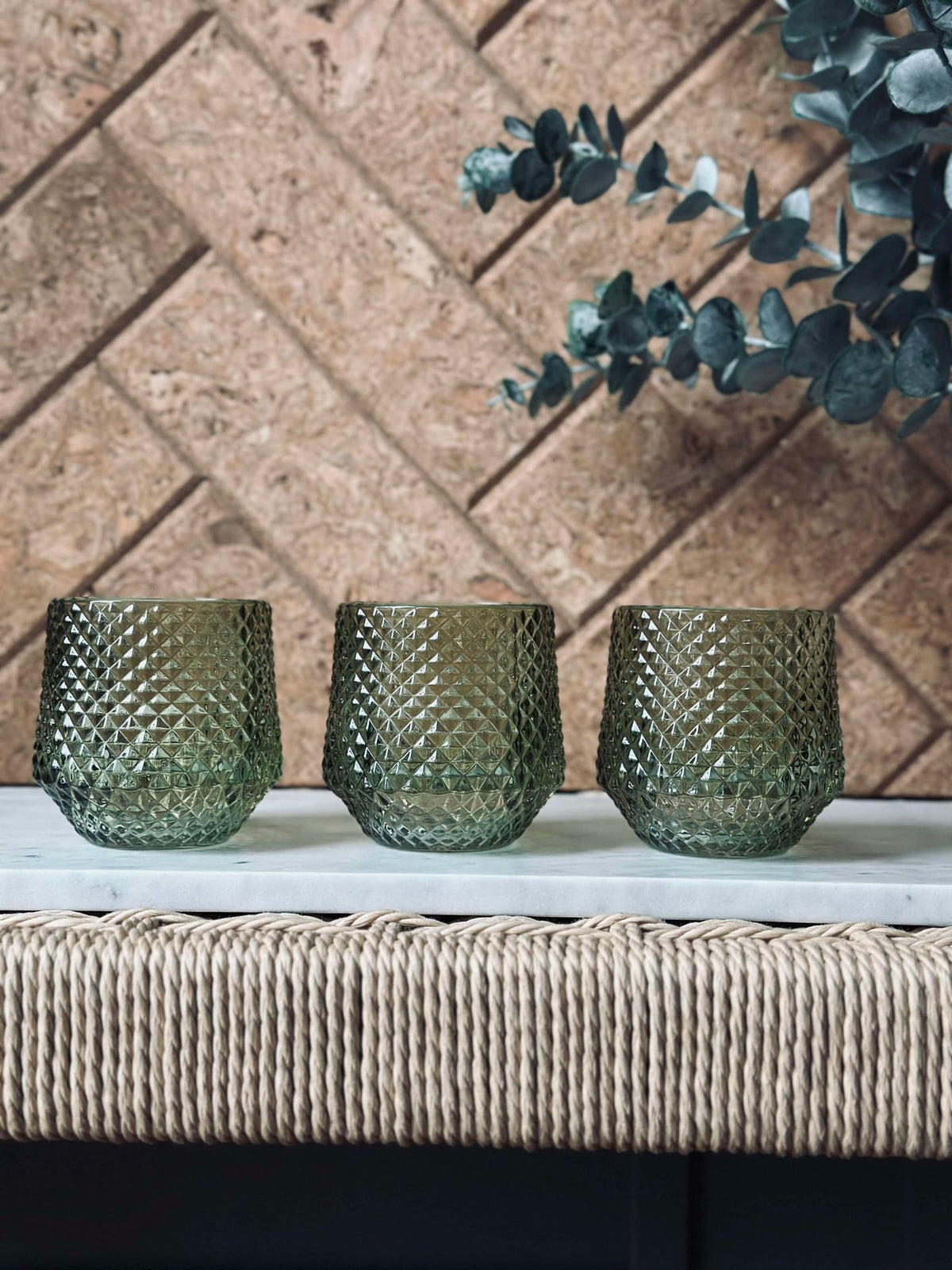 Bougeoirs en verre Vert - Lot de 3 pièces