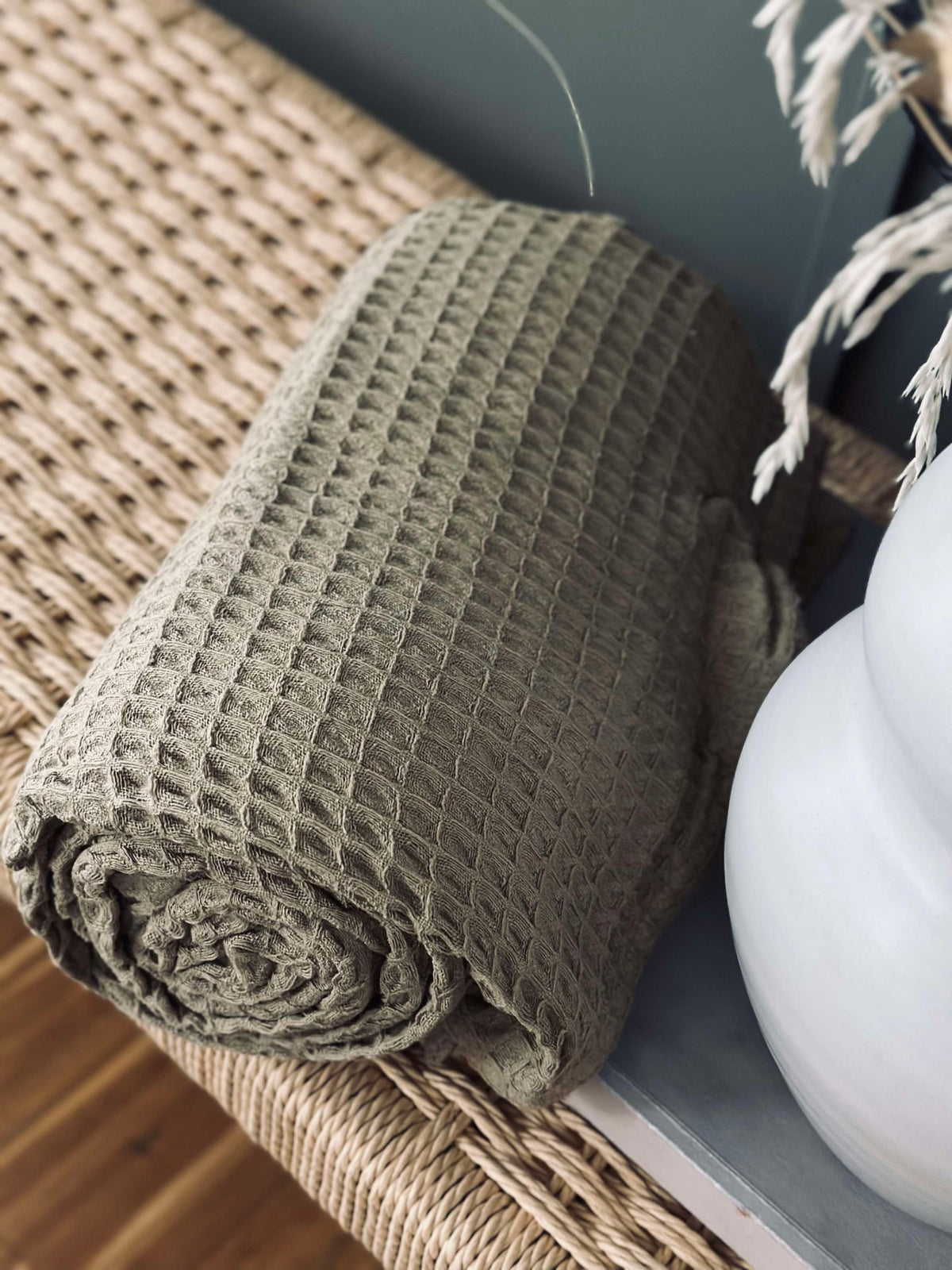 Plaid Stone-washed en coton gaufré - Beige foncé