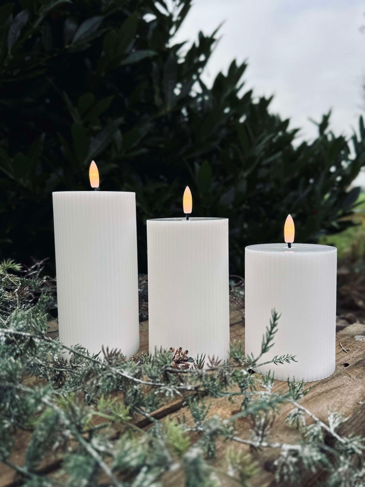 Bougies LED à rainures 3 pcs. - Extérieur Blanc