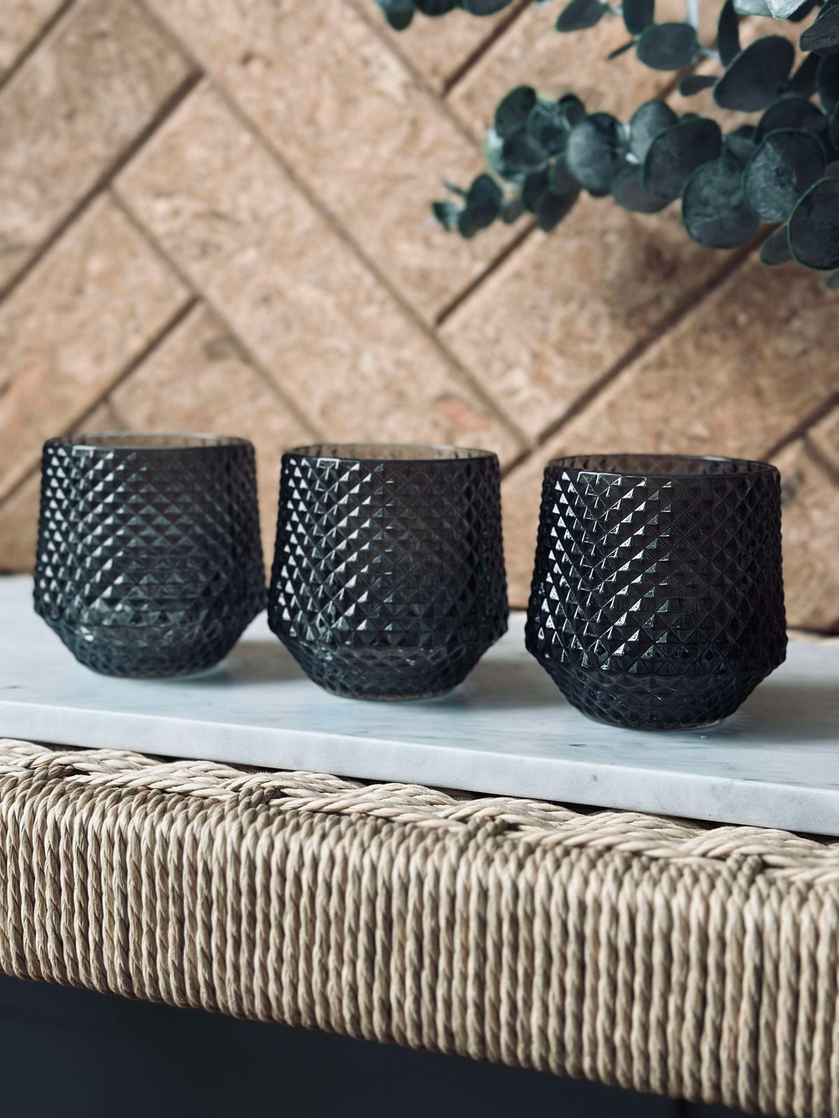 Bougeoirs en verre Gris - Lot de 3 pièces.