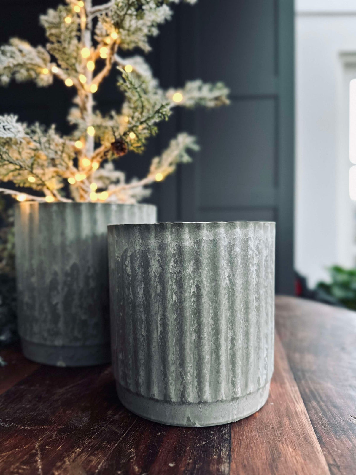 Pots de fleurs au look béton vert - Lot de 2 pièces