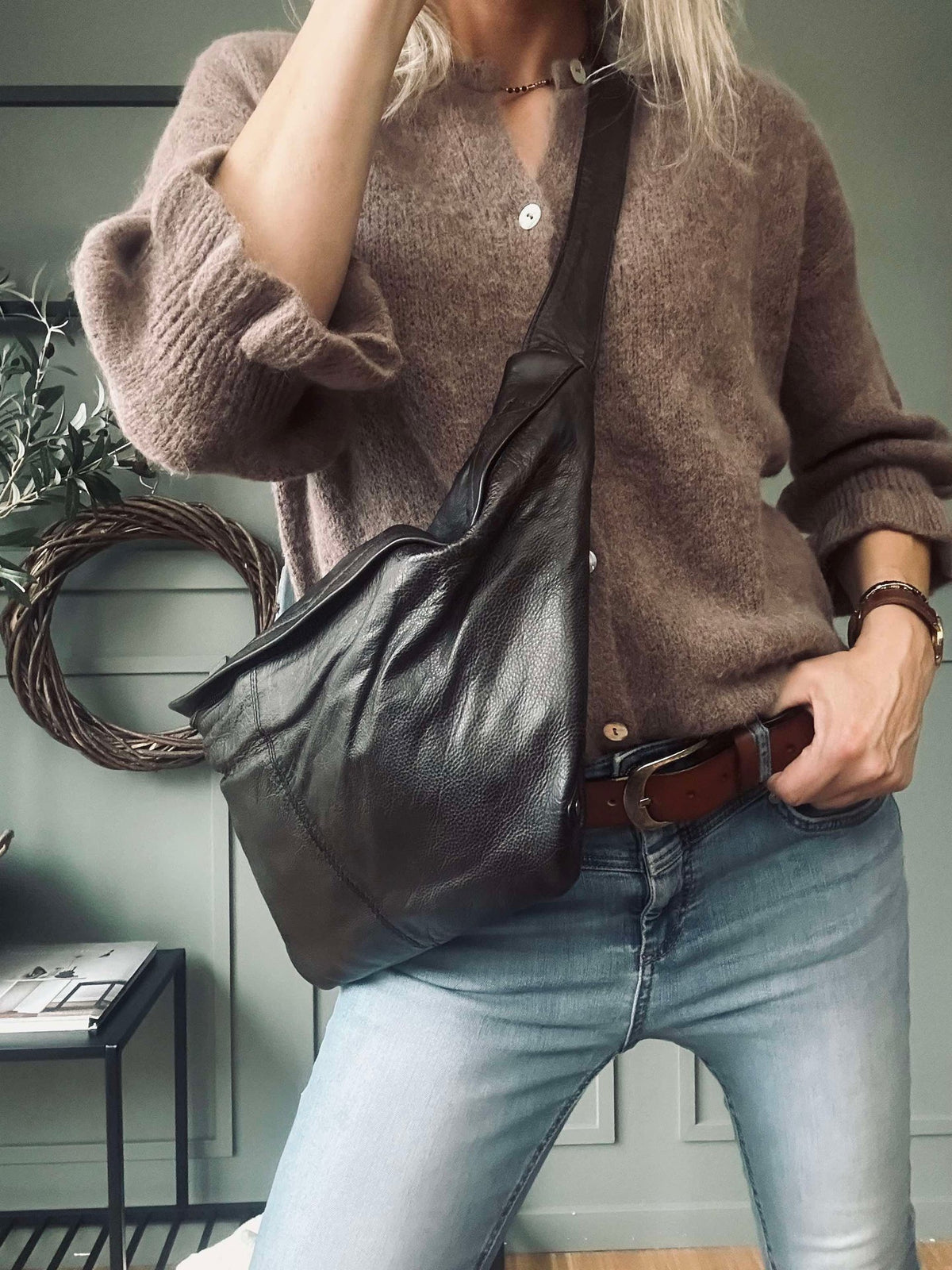 Sac banane Cool Buffy XL en cuir tout doux - Marron