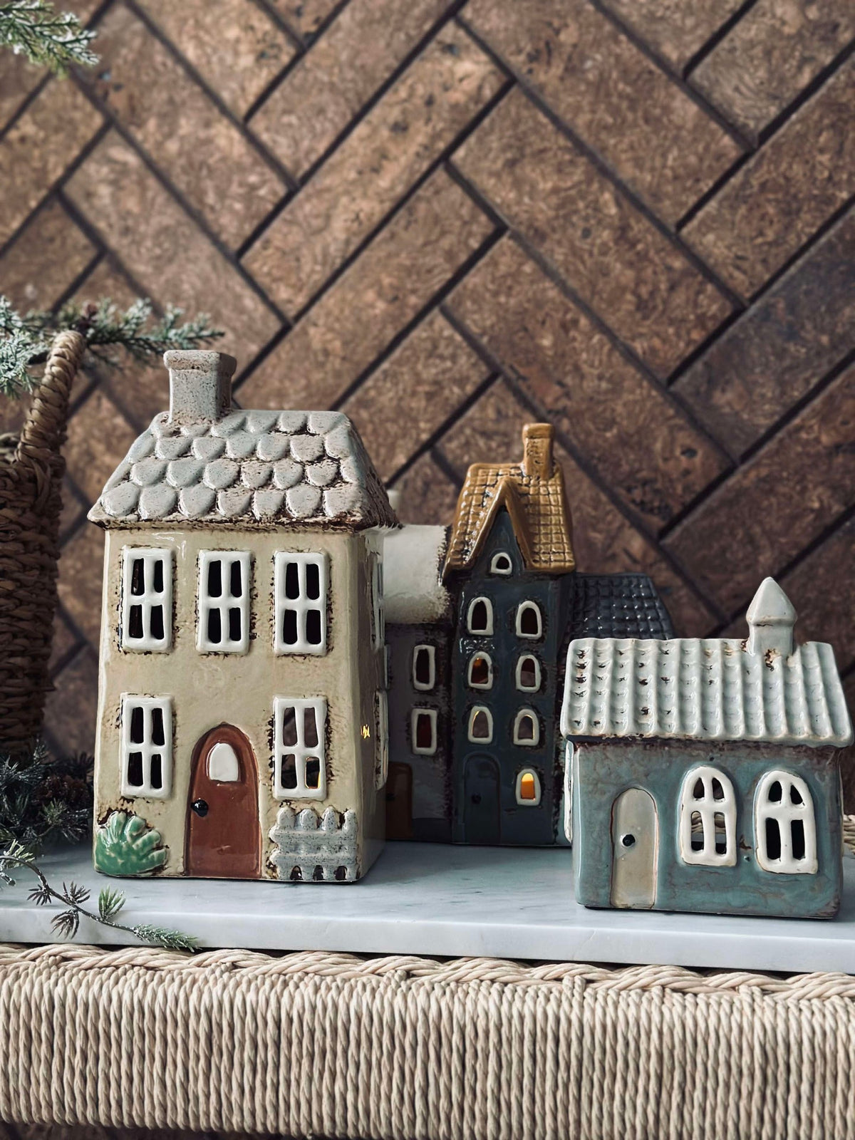 Maison photophore en céramique - Jaune doux