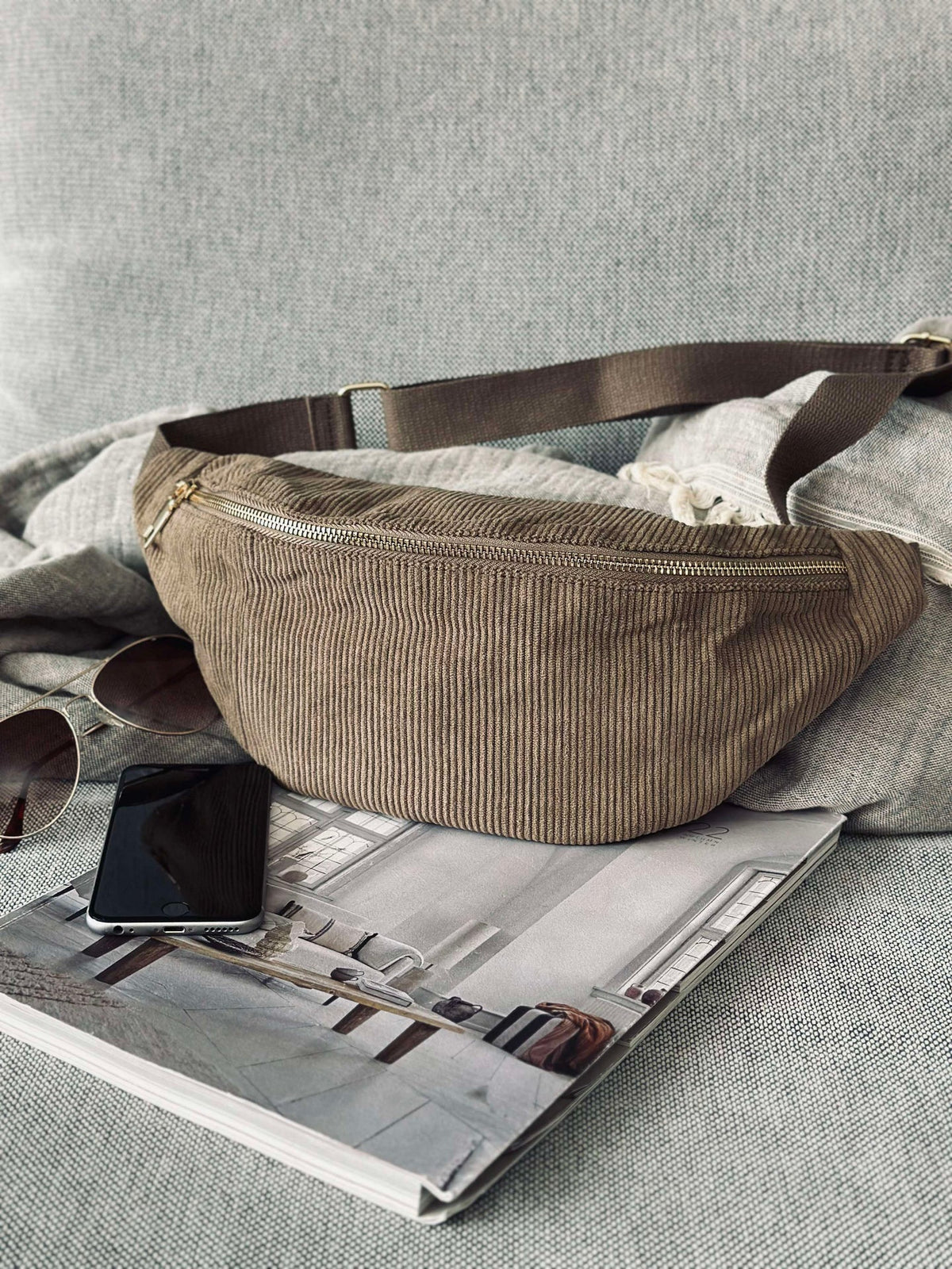 Sac banane - Velours beige
