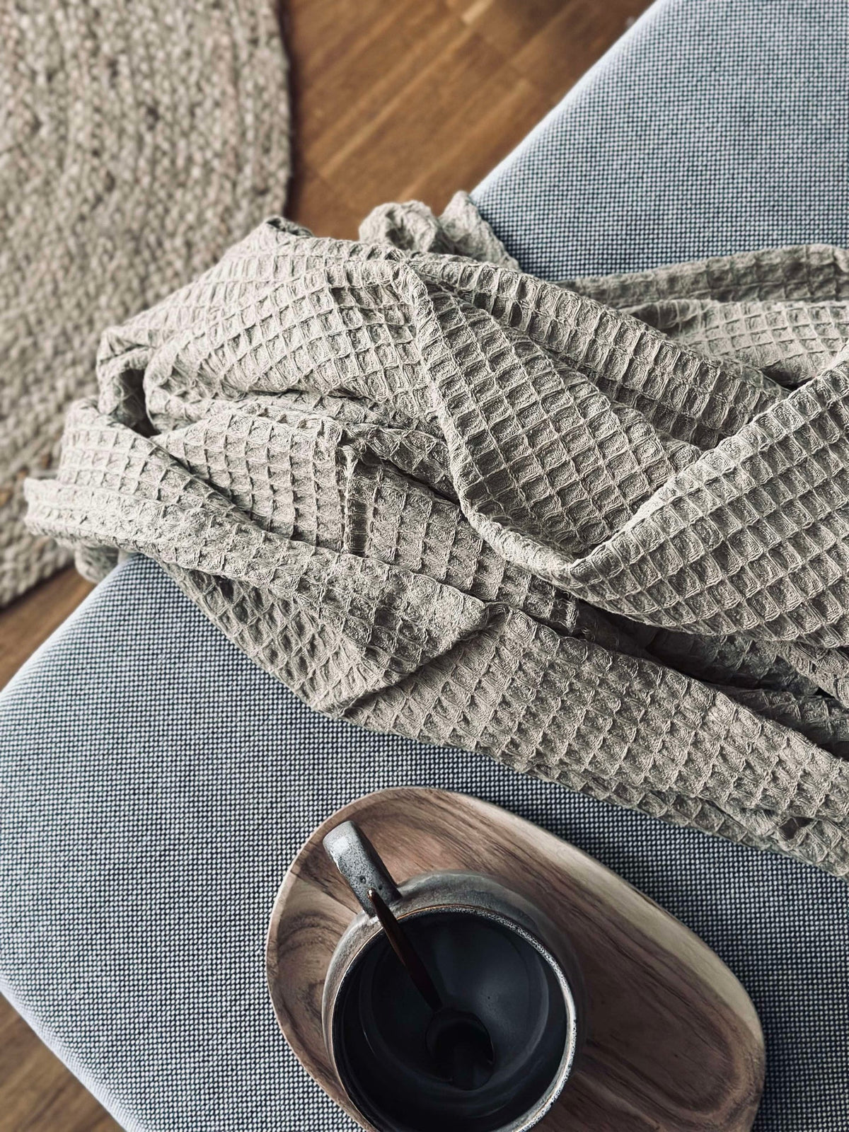 Plaid Stone-washed en coton gaufré - Beige foncé