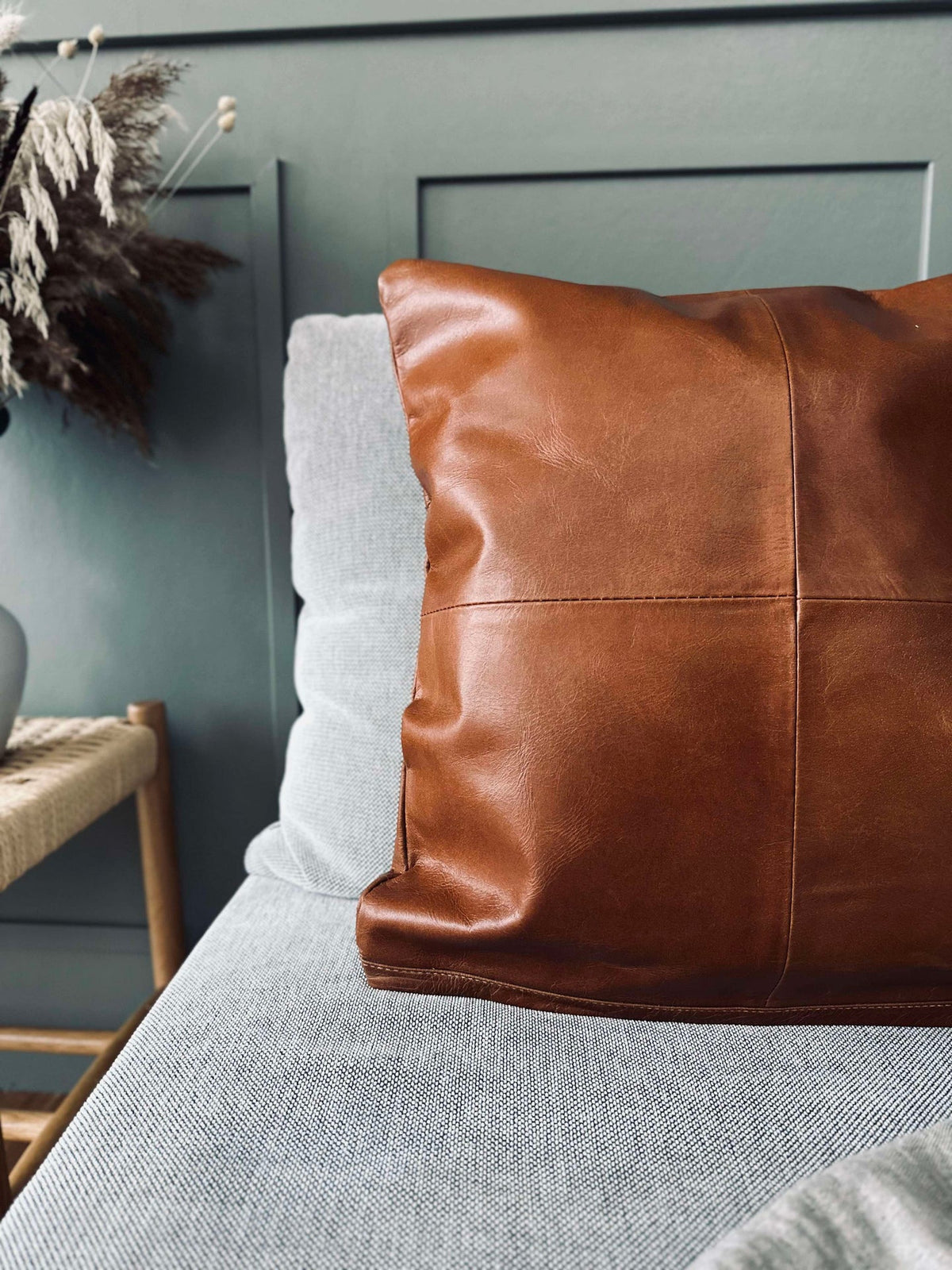 Housse de coussin cuir - Cognac 45x45