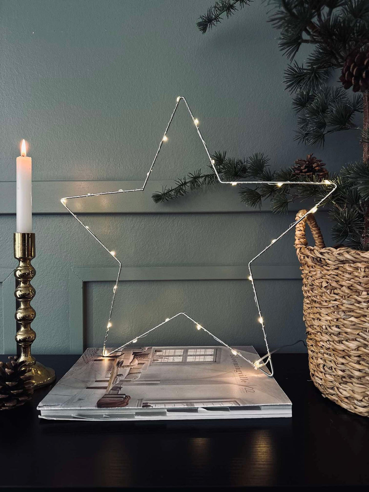 Étoile LED argentée 45 cm - Approuvée pour intérieur et extérieur