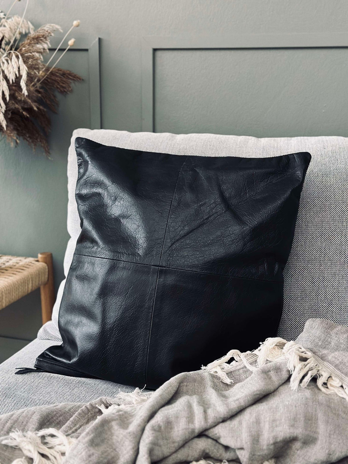 Housse de coussin en cuir - Noir 45x45