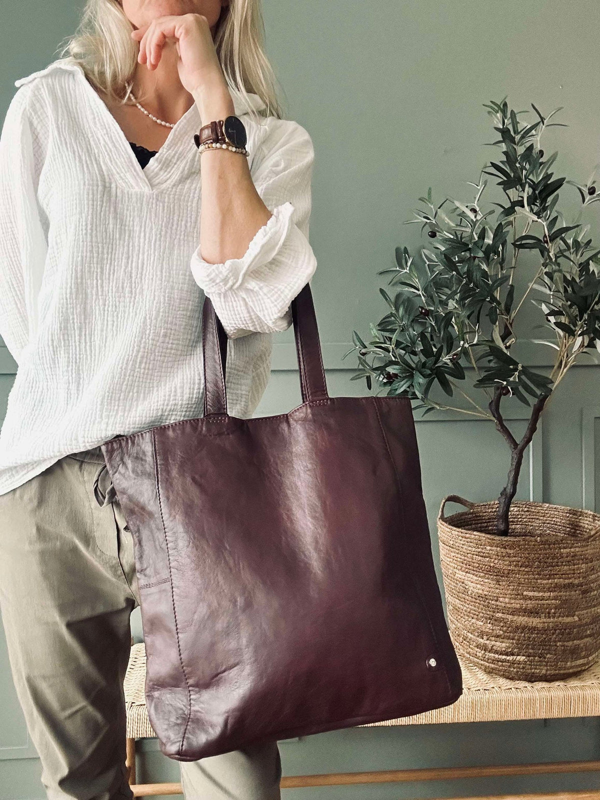 Shopper Cranberry - Cuir de veau souple