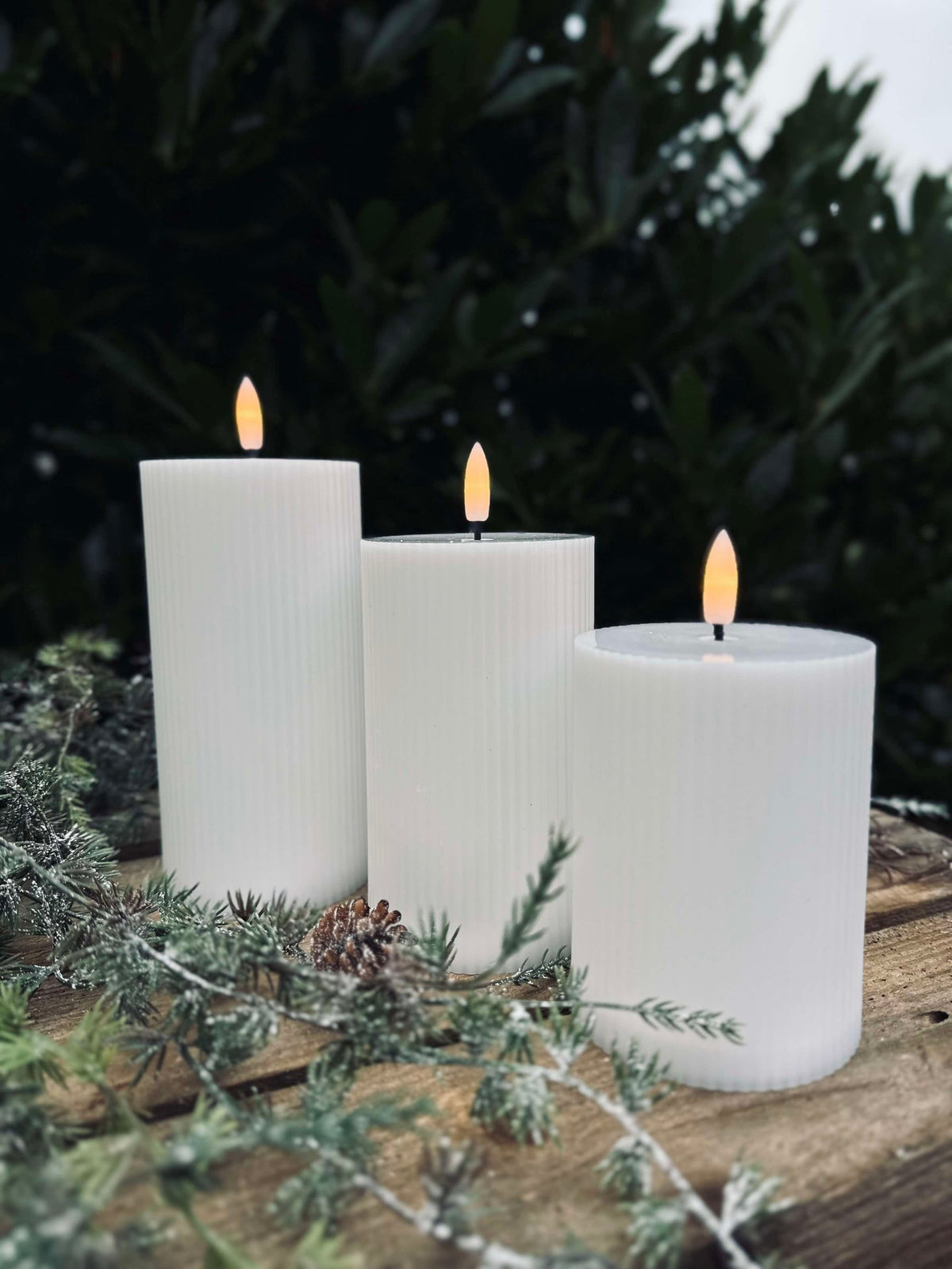 Bougies LED à rainures 3 pcs. - Extérieur Blanc