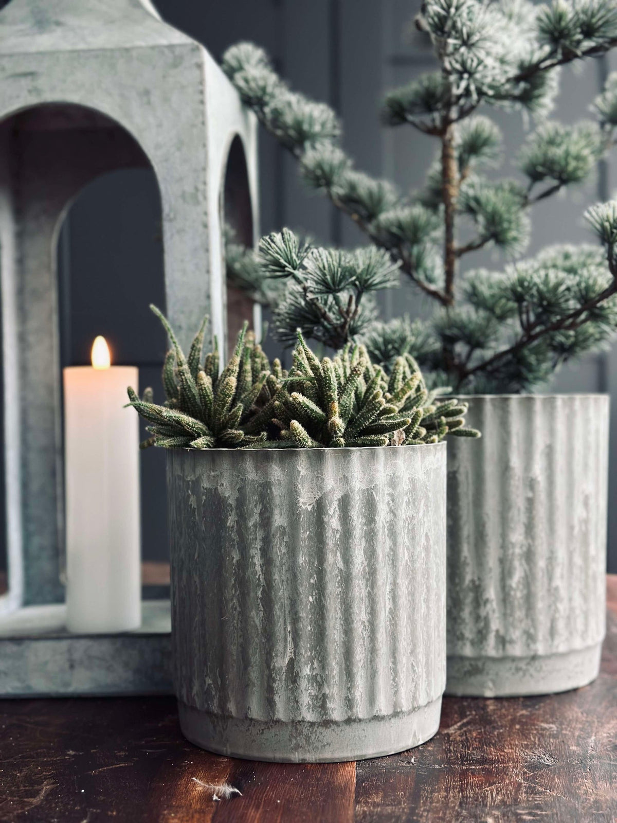 Pots de fleurs au look béton vert - Lot de 2 pièces