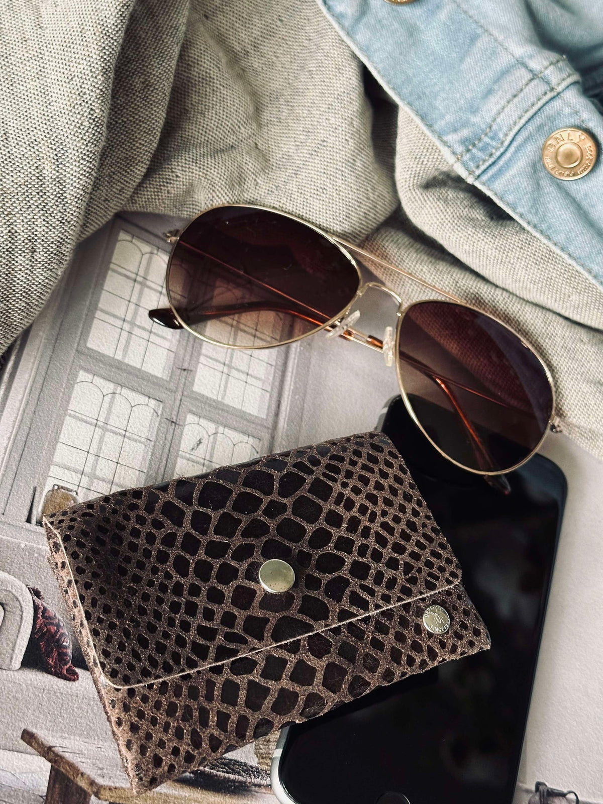 Porte-monnaie Aura small - Brown croco