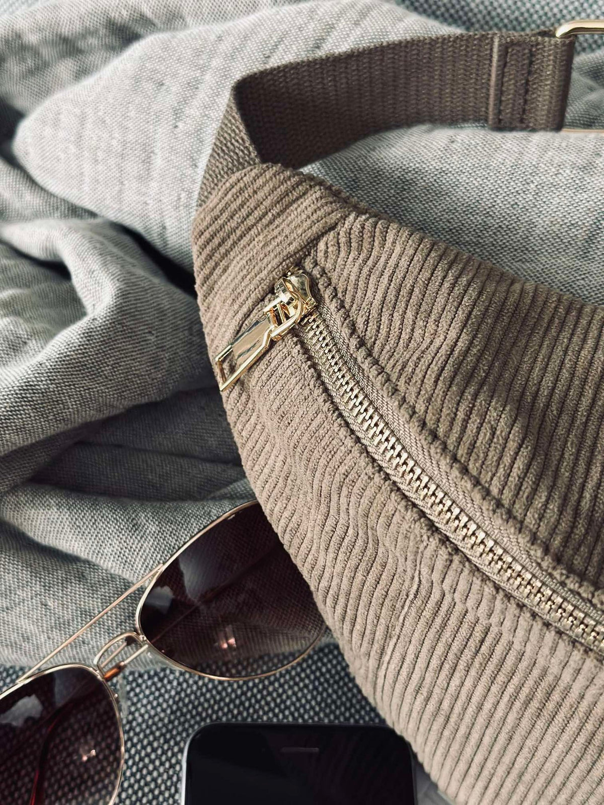 Sac banane - Velours beige