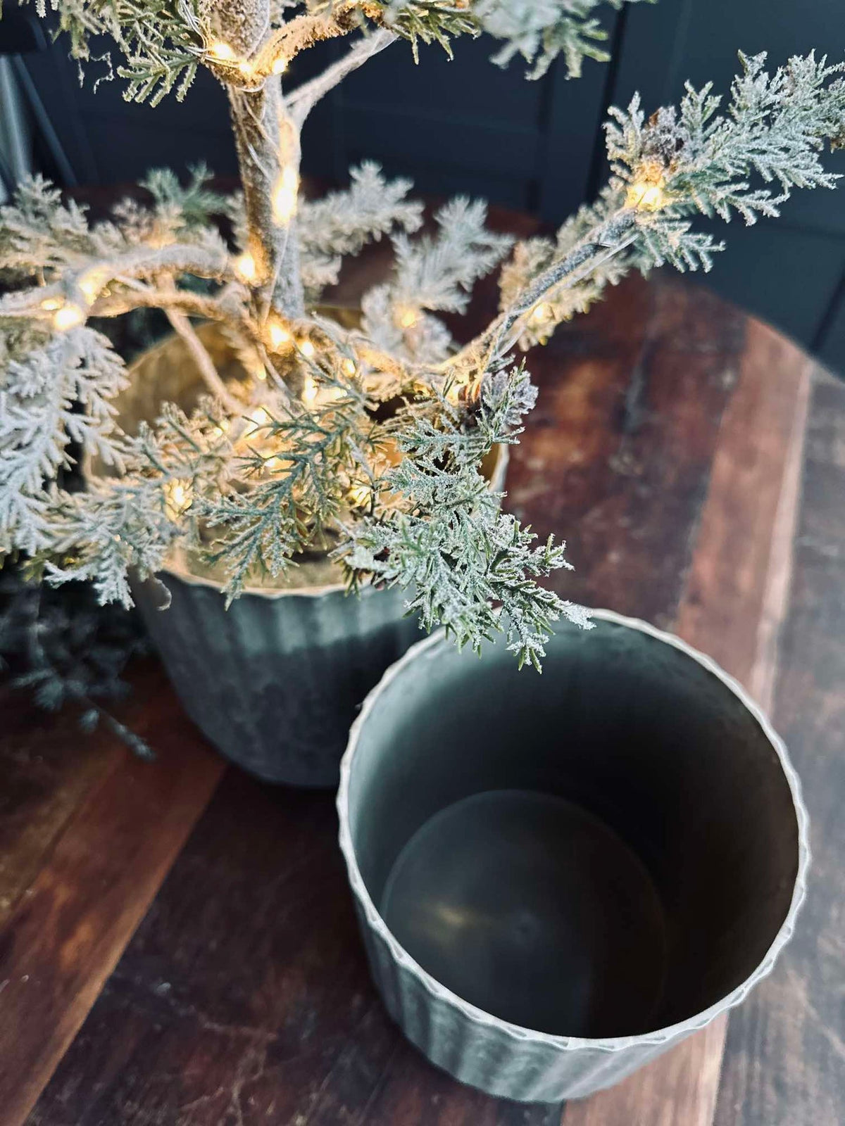 Pots de fleurs au look béton vert - Lot de 2 pièces